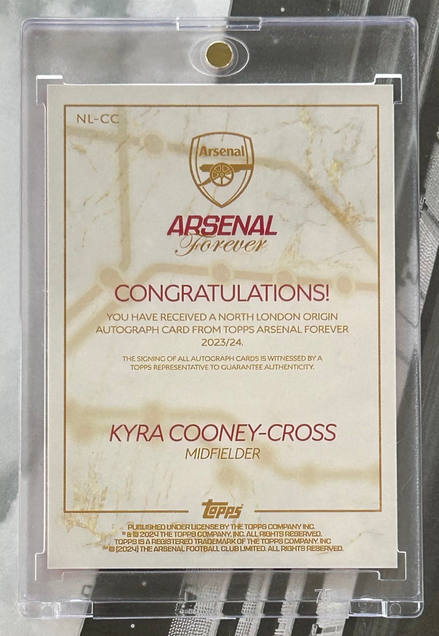 Topps Arsenal Forever 2023-24 - KYRA COONEY-CROSS (ARSENAL) NL-CC Rookie RC Pink Parallel /75