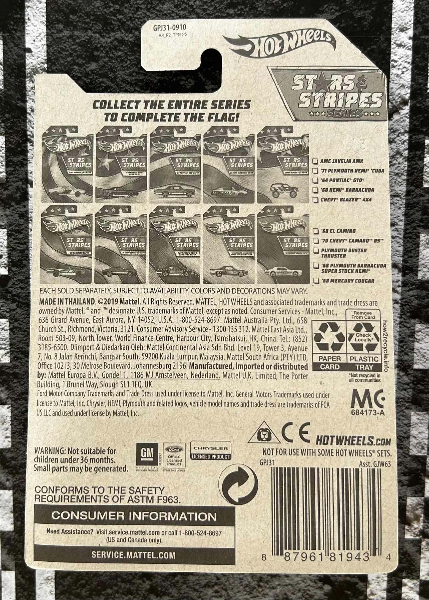 Mattel Hot Wheels Diecast 1:64 - '64 Pontiac GTO 03/10 Stars & Stripes Series