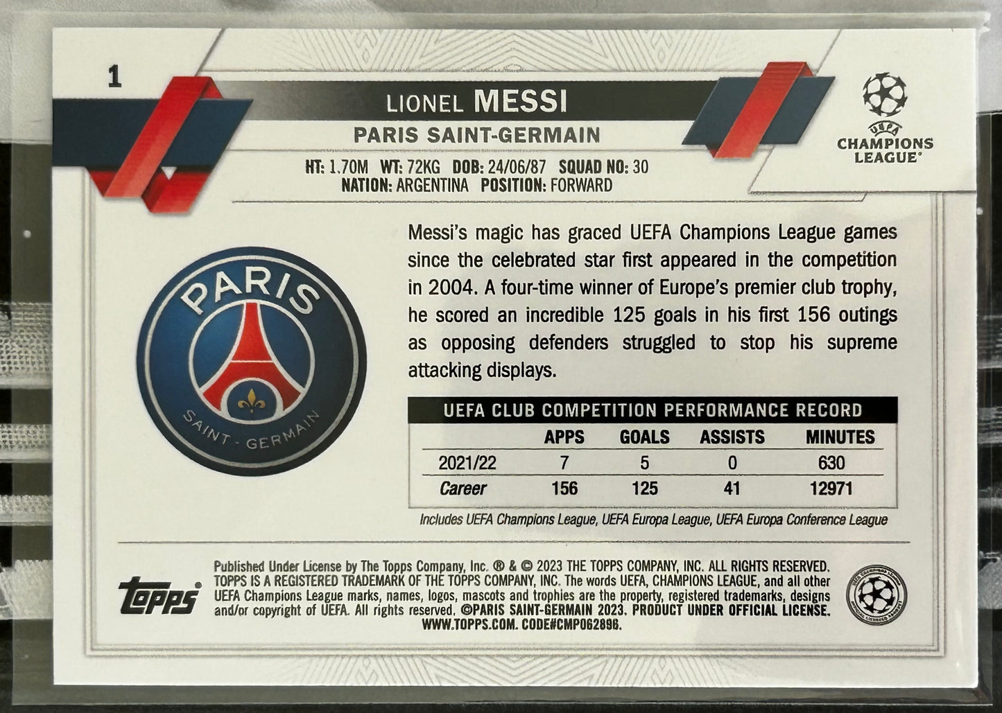 Topps UEFA Club Competitions 1st Edition 2022-23 - LIONEL MESSI (PSG) Starball #1