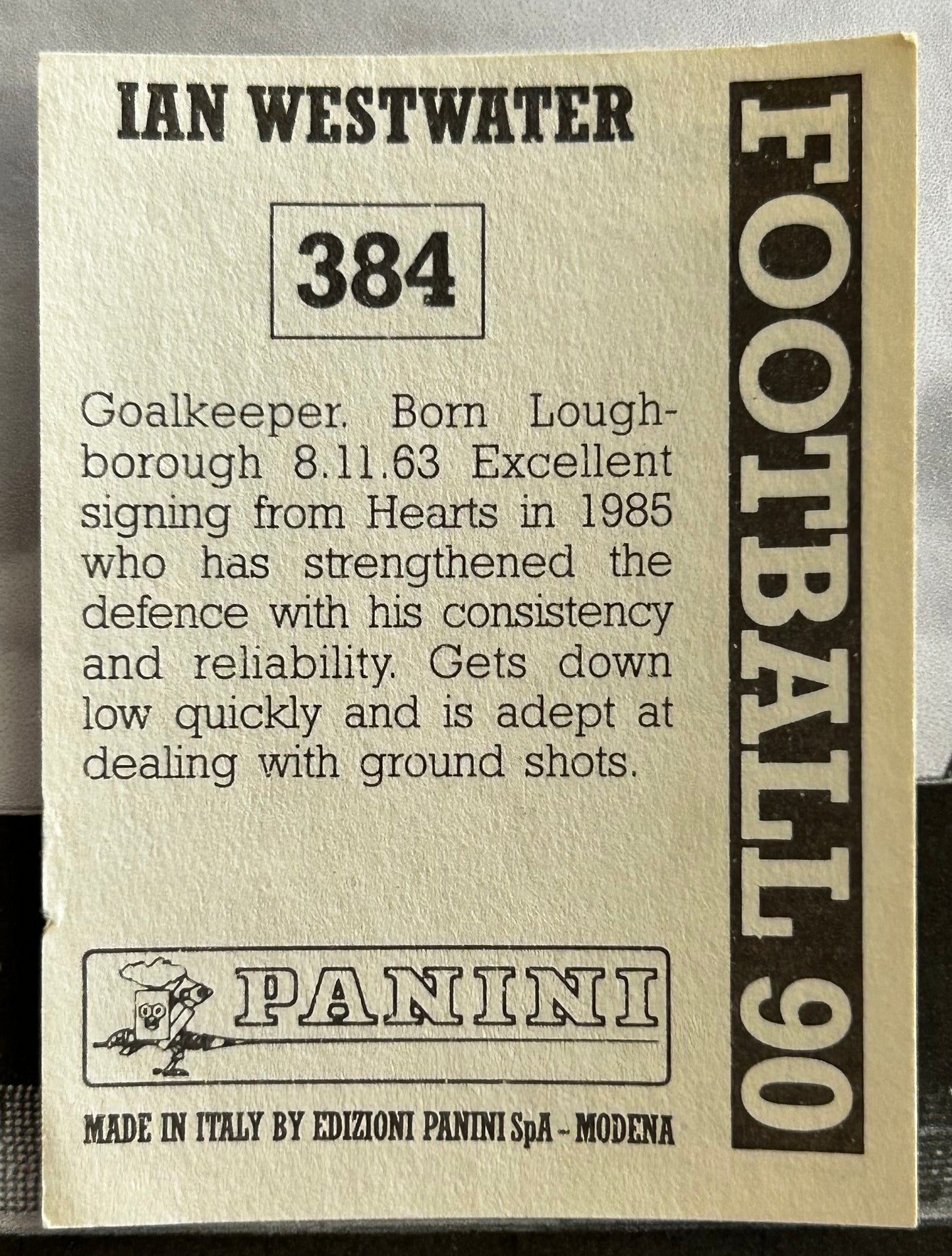 Panini Football 90 Sticker - IAN WESTWATER (DUNFERMILNE ATHLETIC) #384