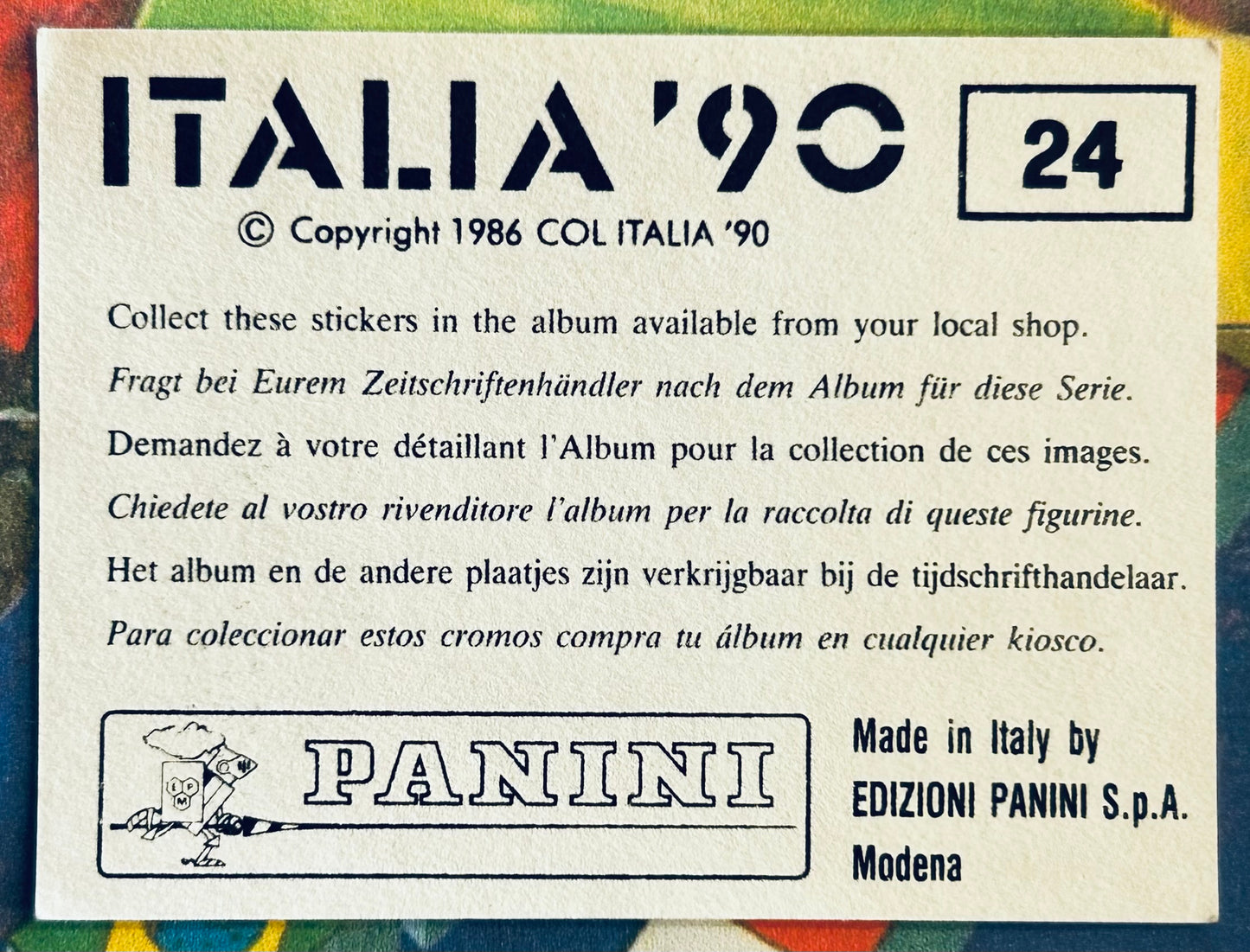 Panini FIFA World Cup Italia 90 Sticker - BOLOGNA STADIO RENATO DALL'ARA #24