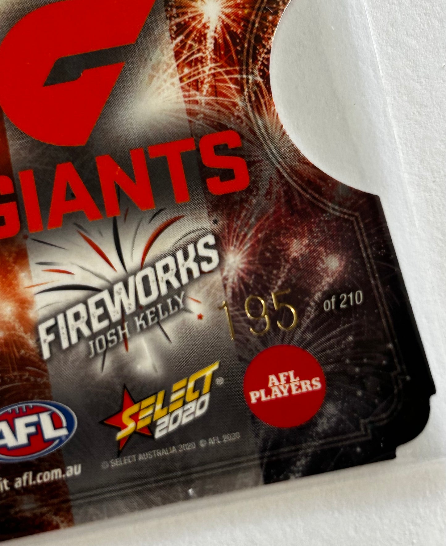 Select AFL Footy Stars 2020 - JOSH KELLY (GWS GIANTS) Fireworks FDC61 /210