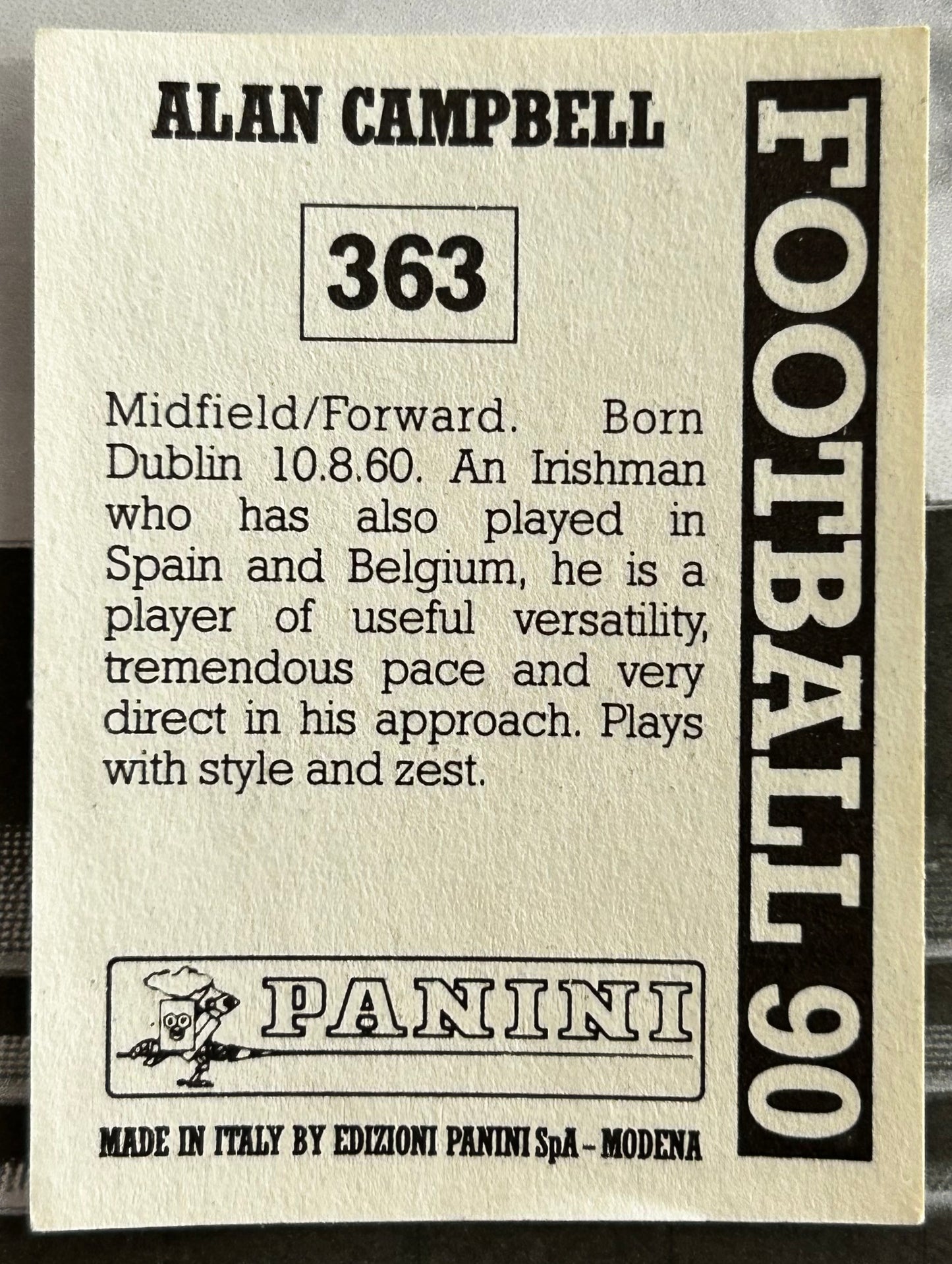 Panini Football 90 Sticker - ALAN CAMPBELL (DUNDEE) #363