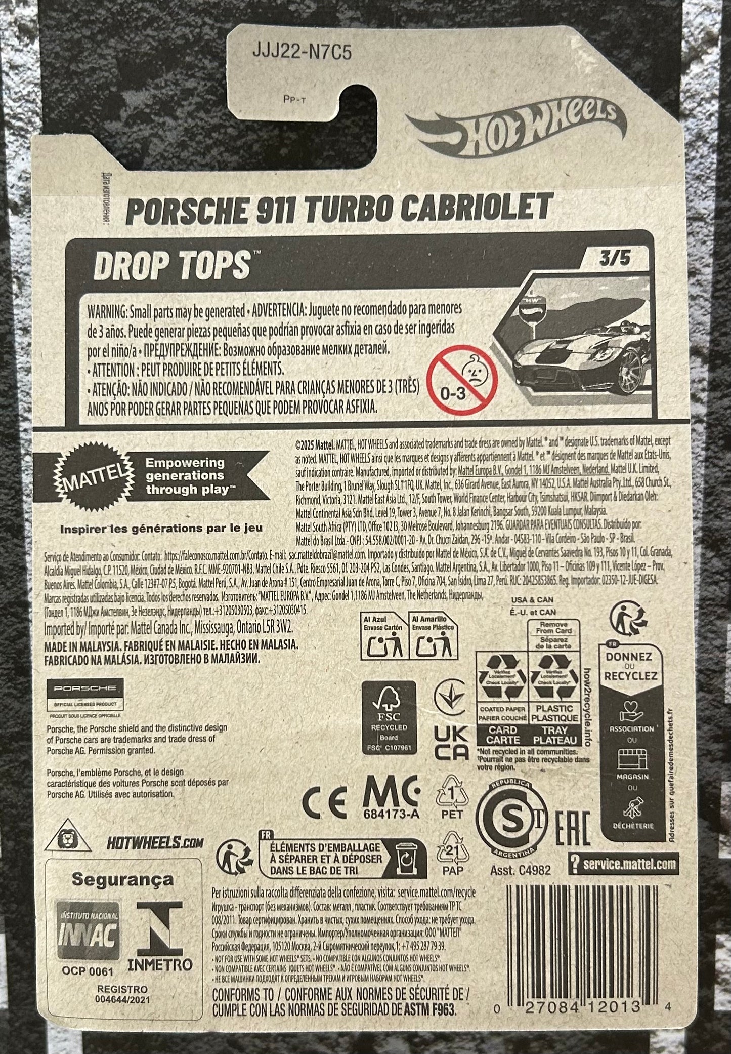 Mattel Hot Wheels Diecast Basic 1:64 - Porsche 911 Turbo Cabriolet Drop Tops
