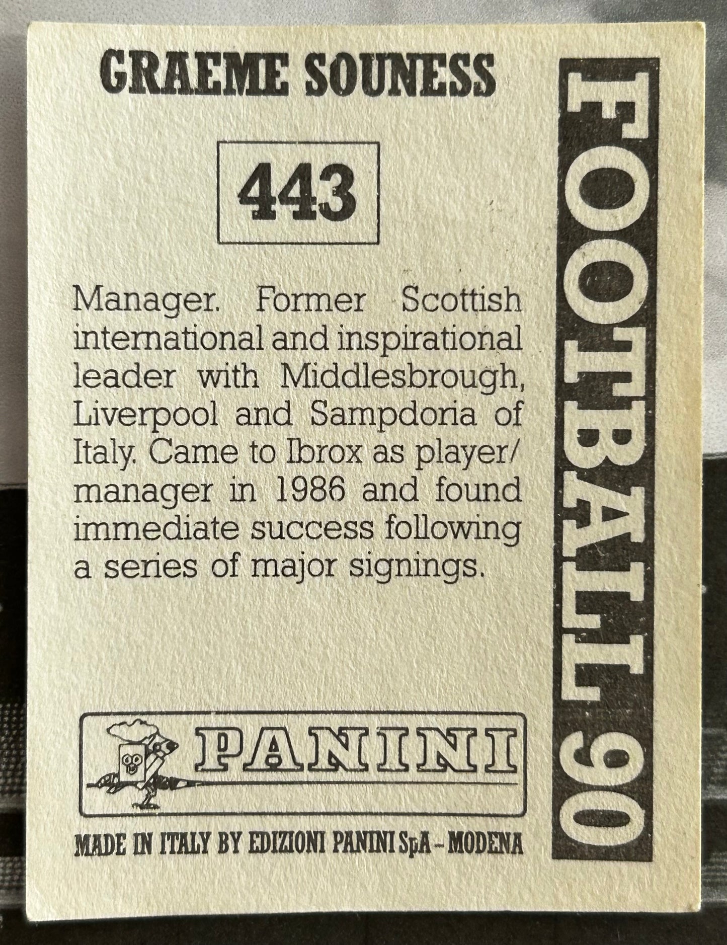 Panini Football 90 Sticker - GRAEME SOUNESS (RANGERS) #443