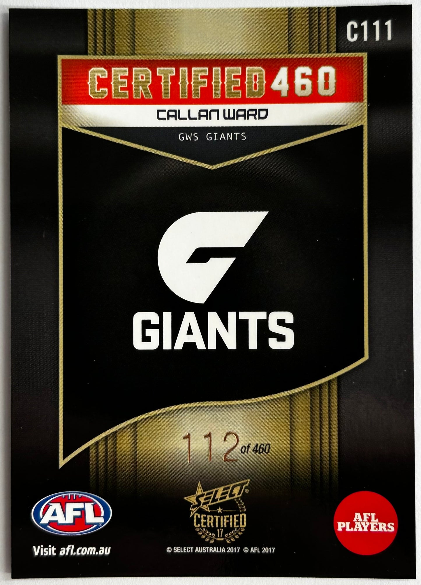 Select AFL 2017 Certified - CALLAN WARD (GWS GIANTS) Certified 460 C111