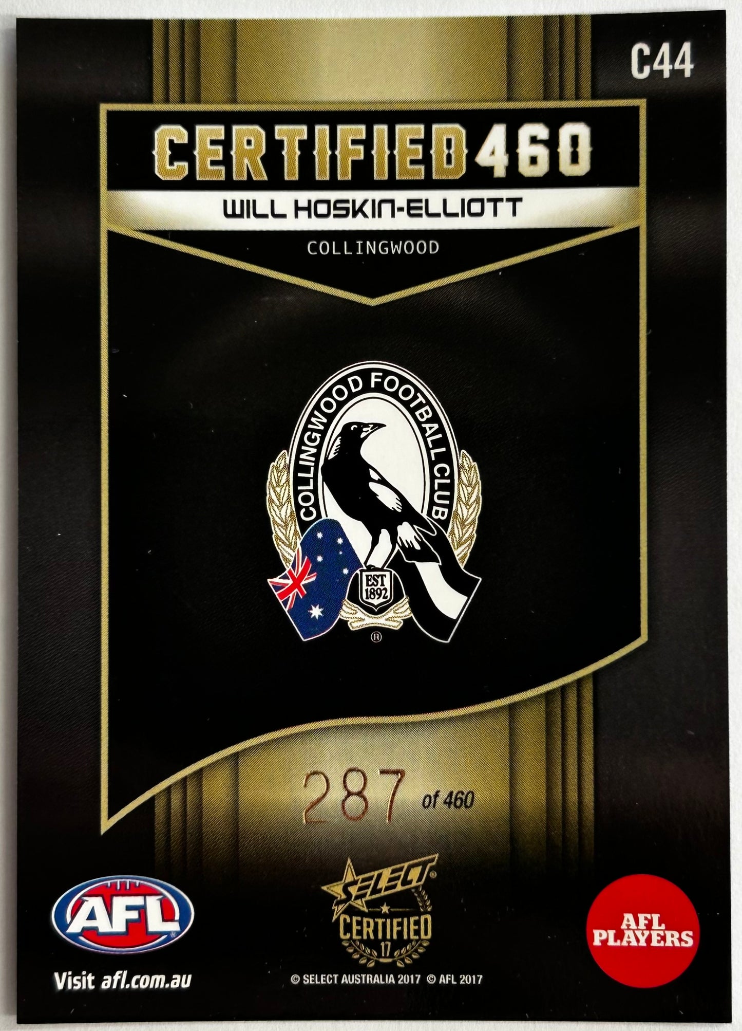 Select AFL 2017 Certified - WILL HOSKIN-ELLIOTT (COLLINGWOOD) Certified 460 C44