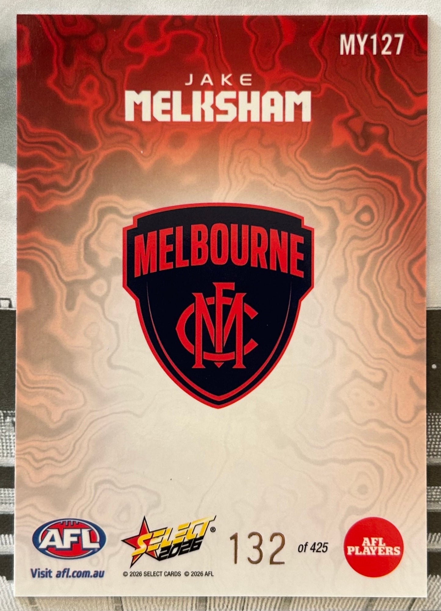 Select AFL Footy Stars 2026 - JAKE MELKSHAM (MELBOURNE) Mercury Team Colours MY127 /425
