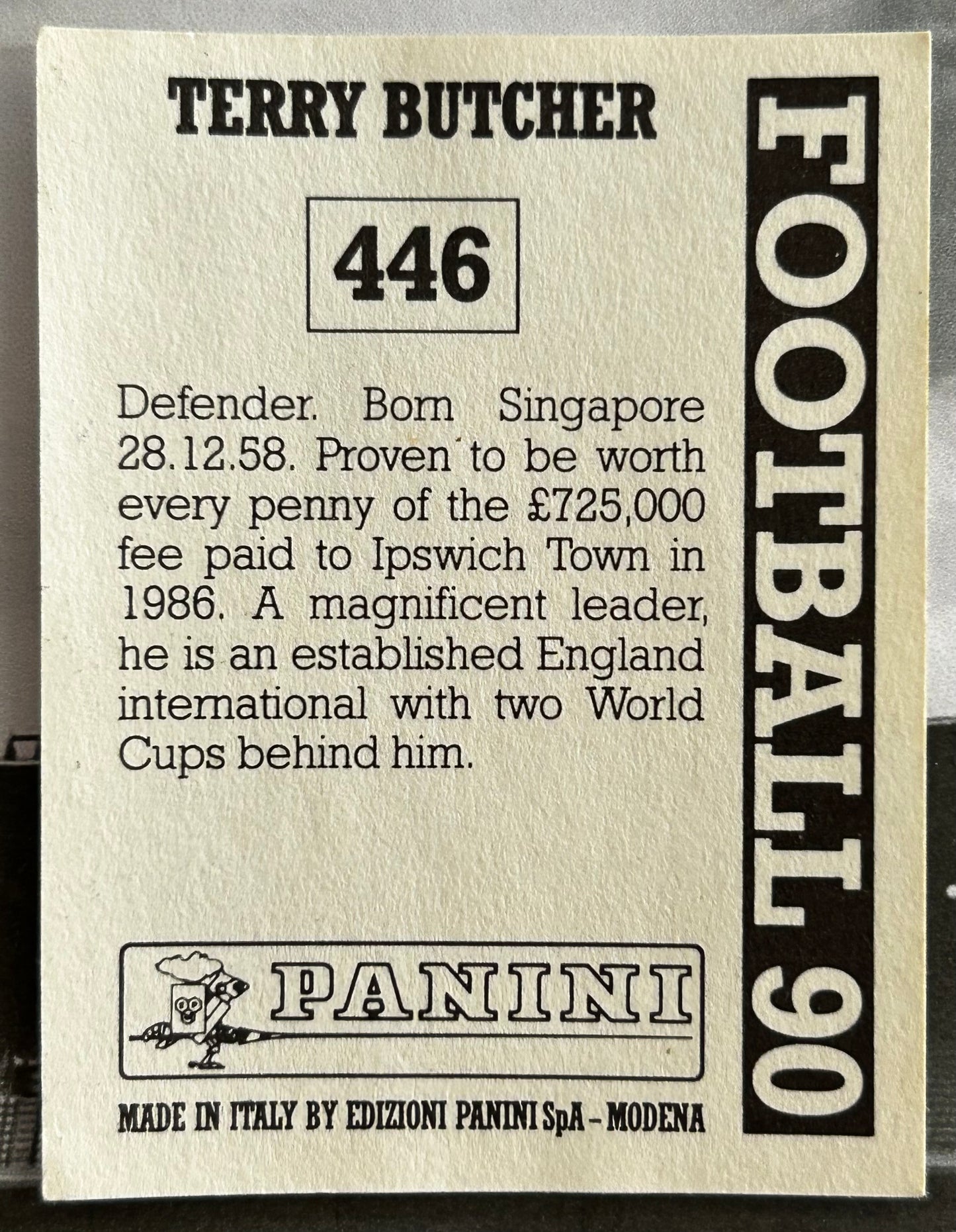 Panini Football 90 Sticker - TERRY BUTCHER (RANGERS) #446