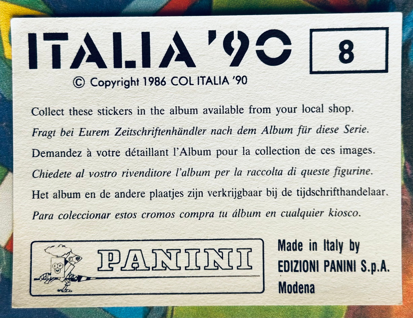 Panini FIFA World Cup Italia 90 Sticker - MASCOT #8