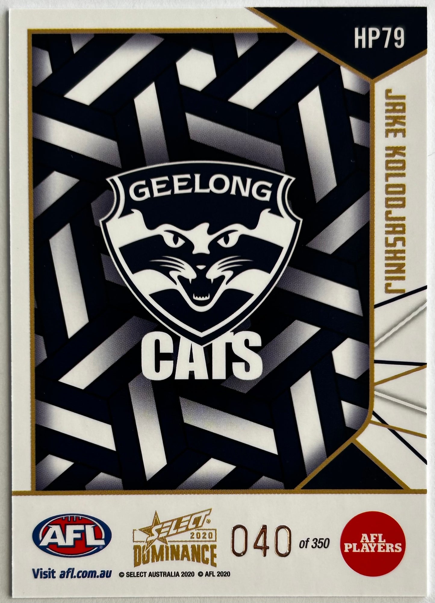 2020 AFL Select Dominance - JAKE KOLODJASHNIJ (GEELONG CATS) Holographic Parallel HP79 /350