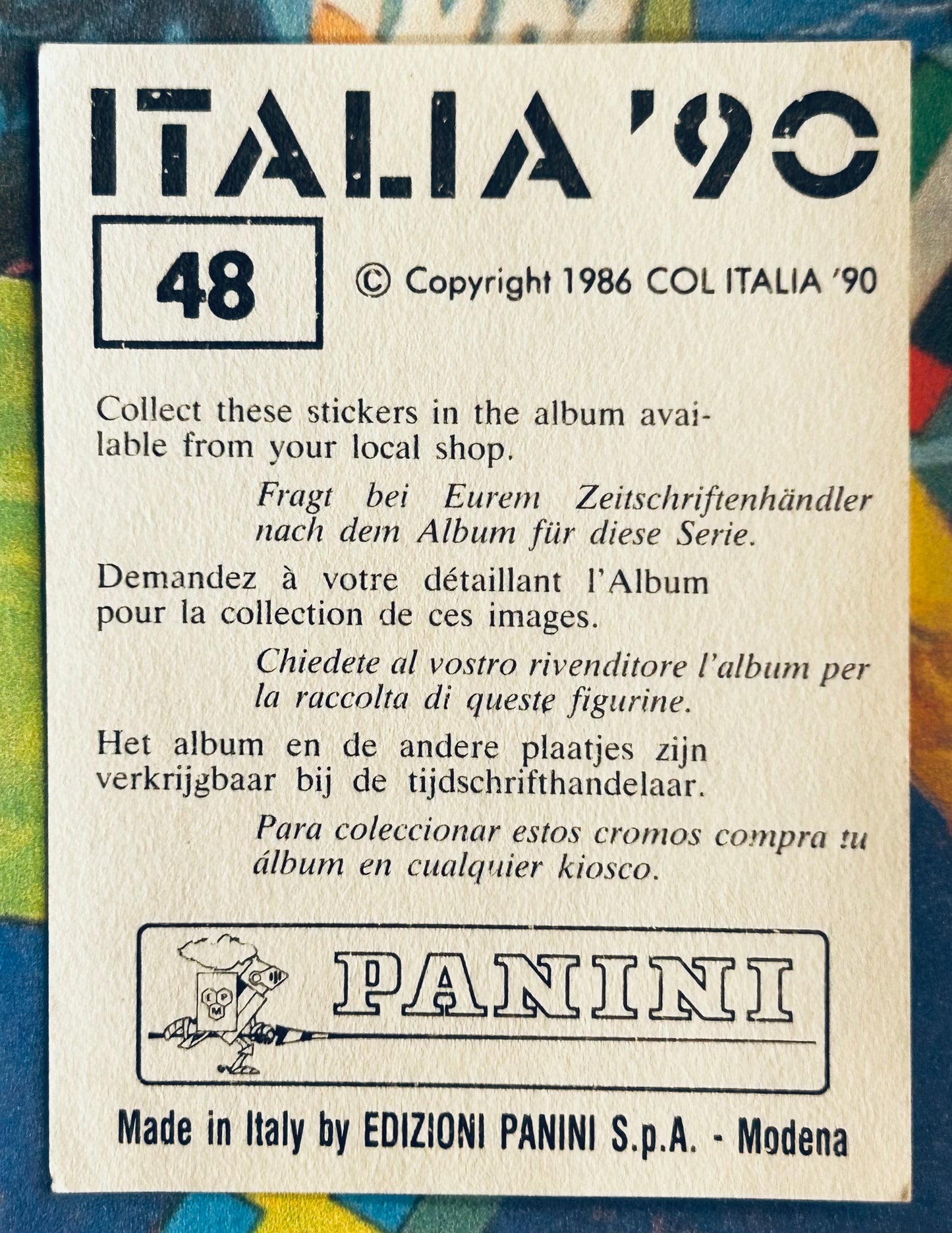 Panini FIFA World Cup Italia 90 Sticker - NICOLA BERTI (ITALY) #48