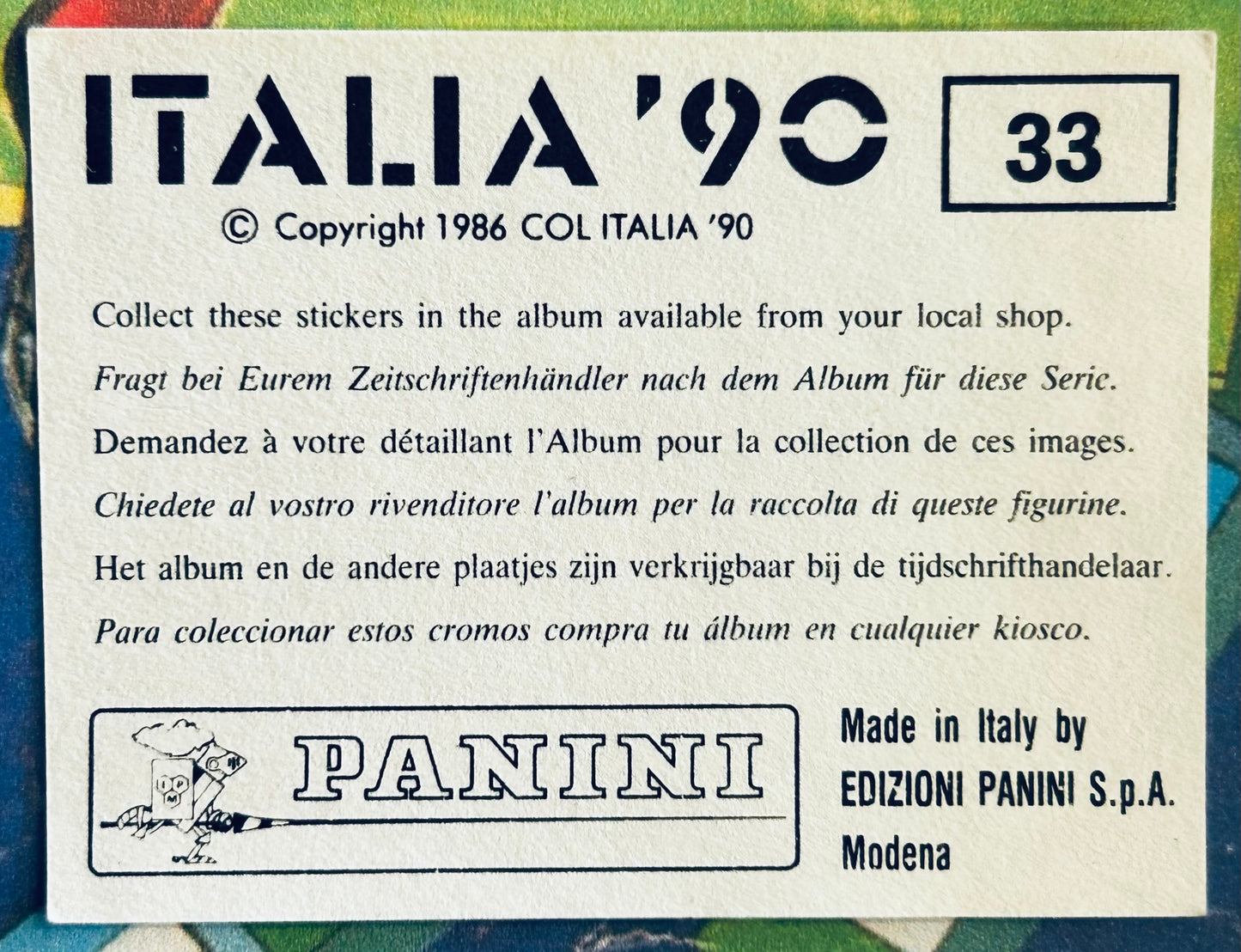 Panini FIFA World Cup Italia 90 Sticker - CAGLIURI STADIO SANT' ELIA #33