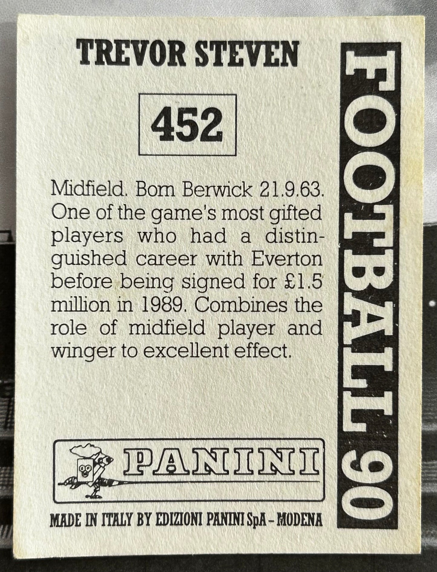 Panini Football 90 Sticker - TREVOR STEVEN (RANGERS) #452