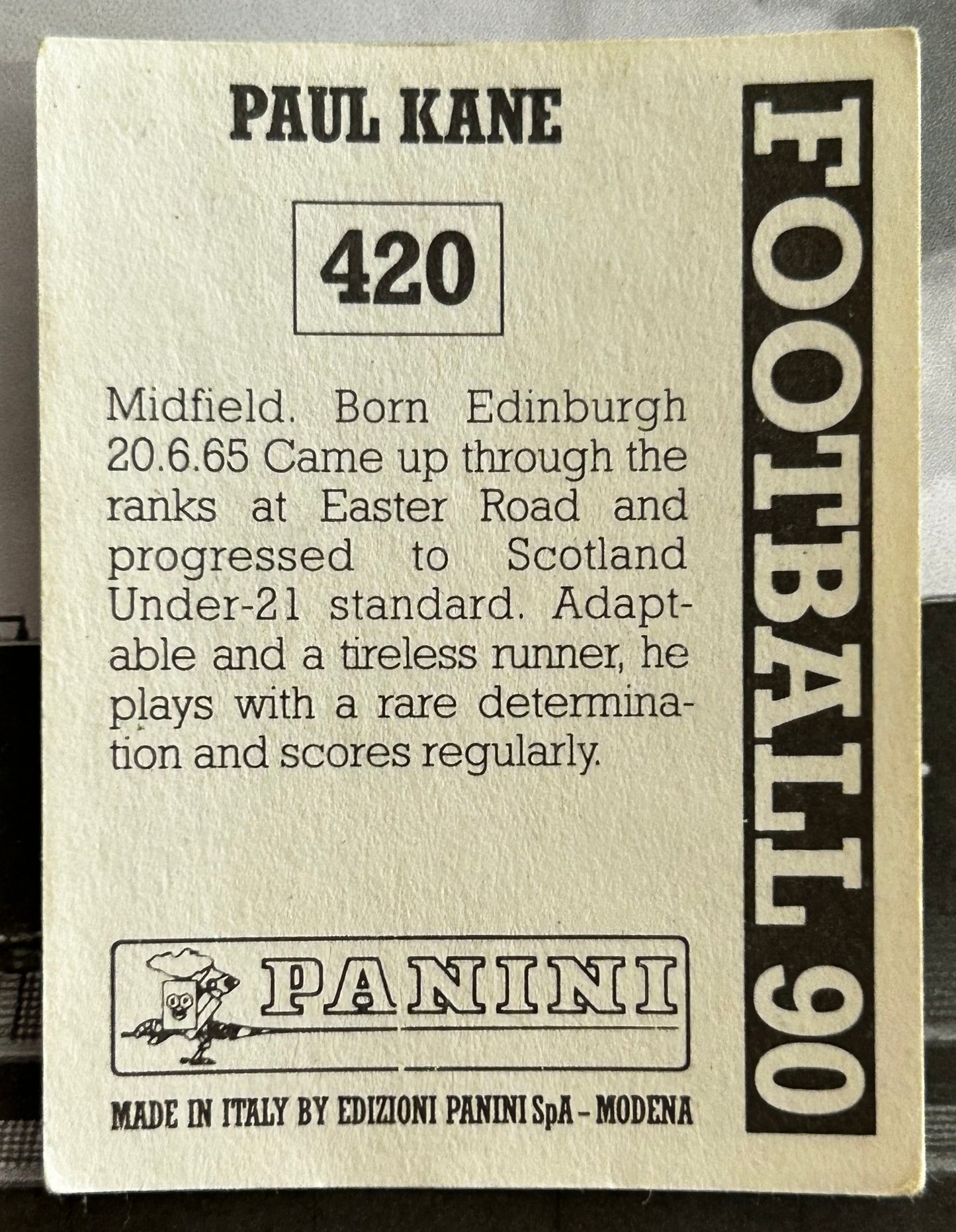 Panini Football 90 Sticker - PAUL KANE (HIBERNIAN) #420