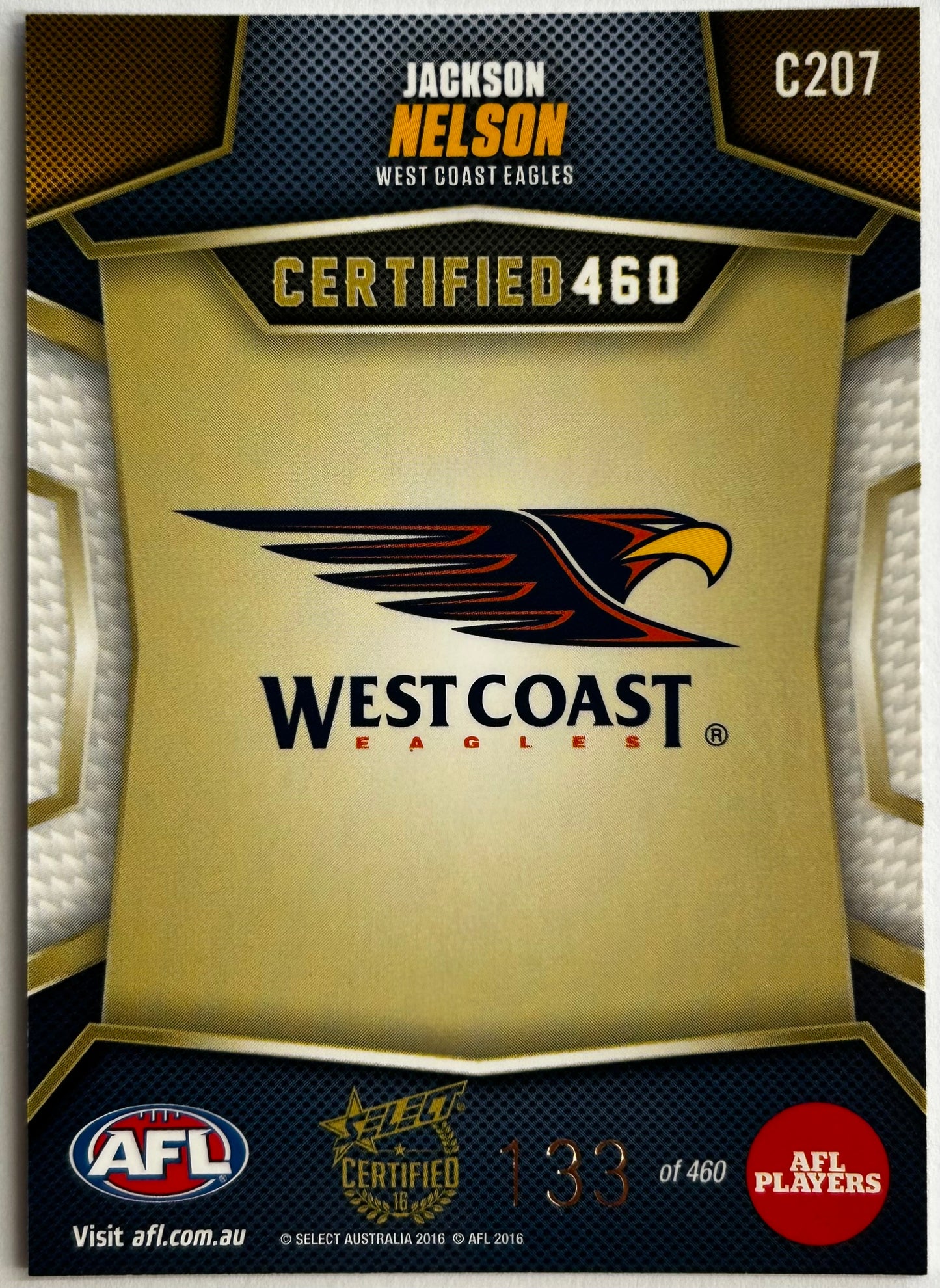 Select AFL 2016 Certified - JACKSON NELSON (WEST COAST EAGLES) Certified 460 C207