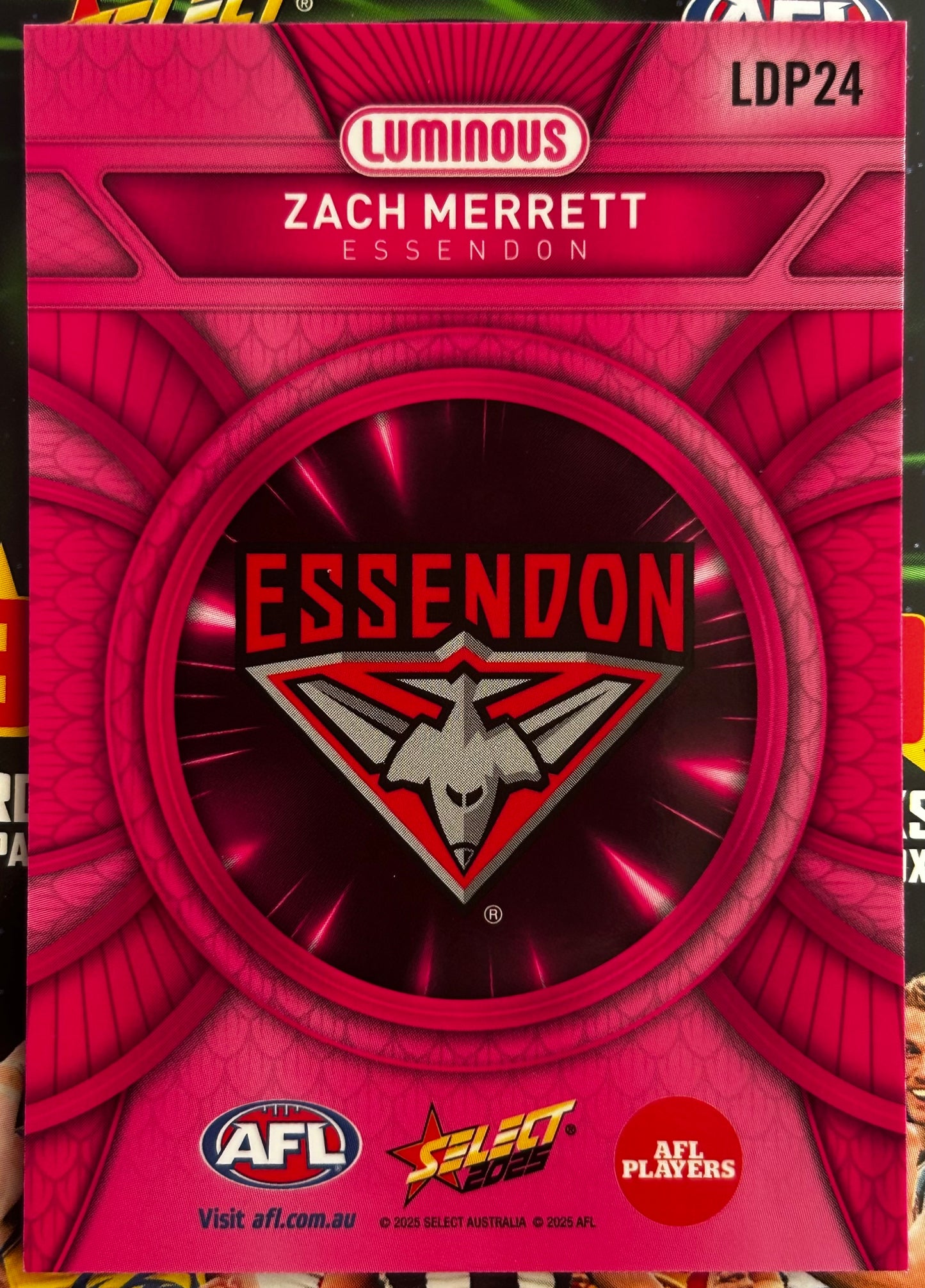 Select AFL 2025 Footy Stars - ZACH MERRETT (ESSENDON) Pink Dragon Scales LDP24