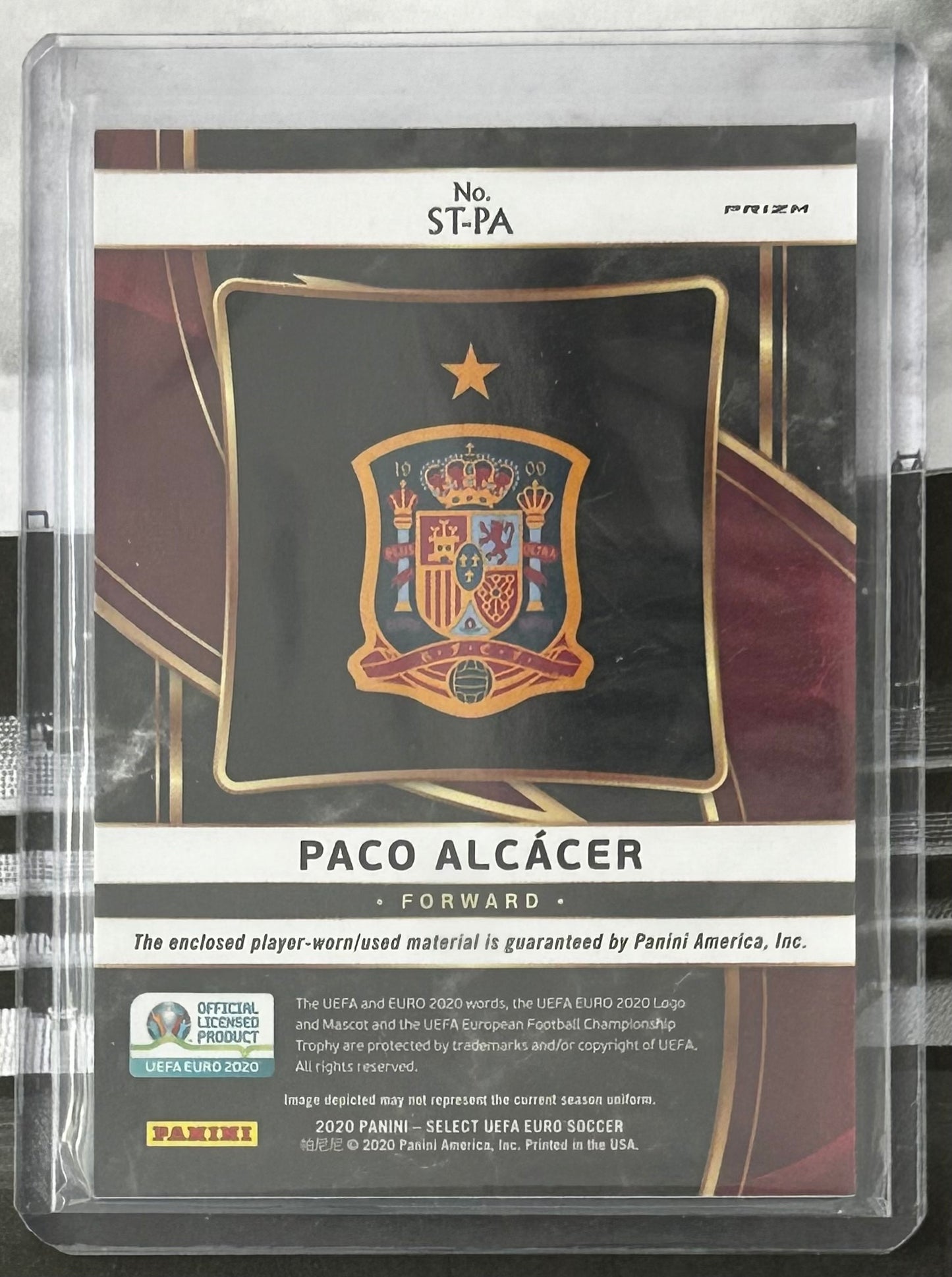 Panini Select UEFA EURO 2020 Soccer - PACO ALCACER (SPAIN) Match-worn Jersey Patch Prizm ST-PA
