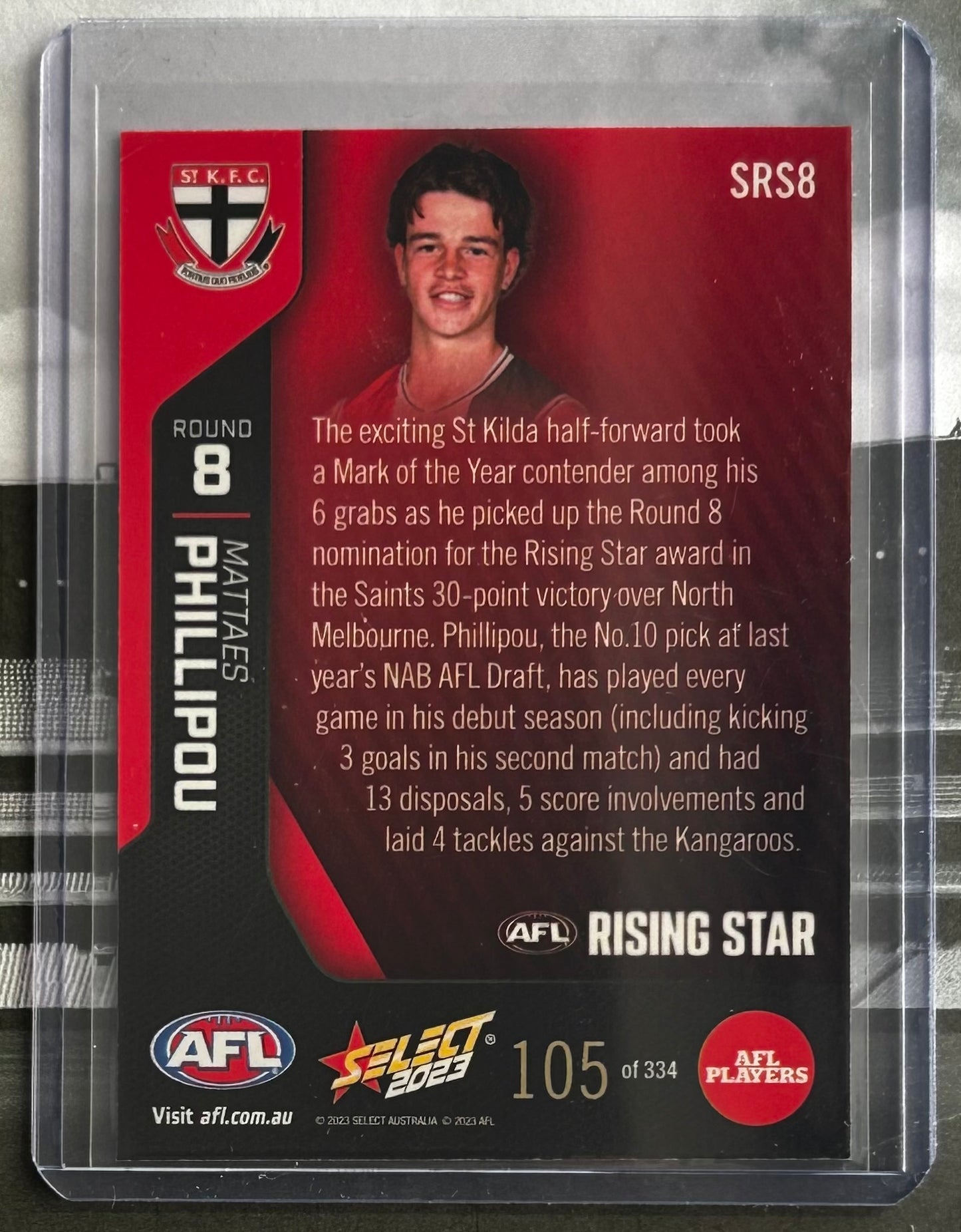 Select AFL 2023 Rising Star - MATTAES PHILLIPOU (ST KILDA) Round 8 SRS8 /334
