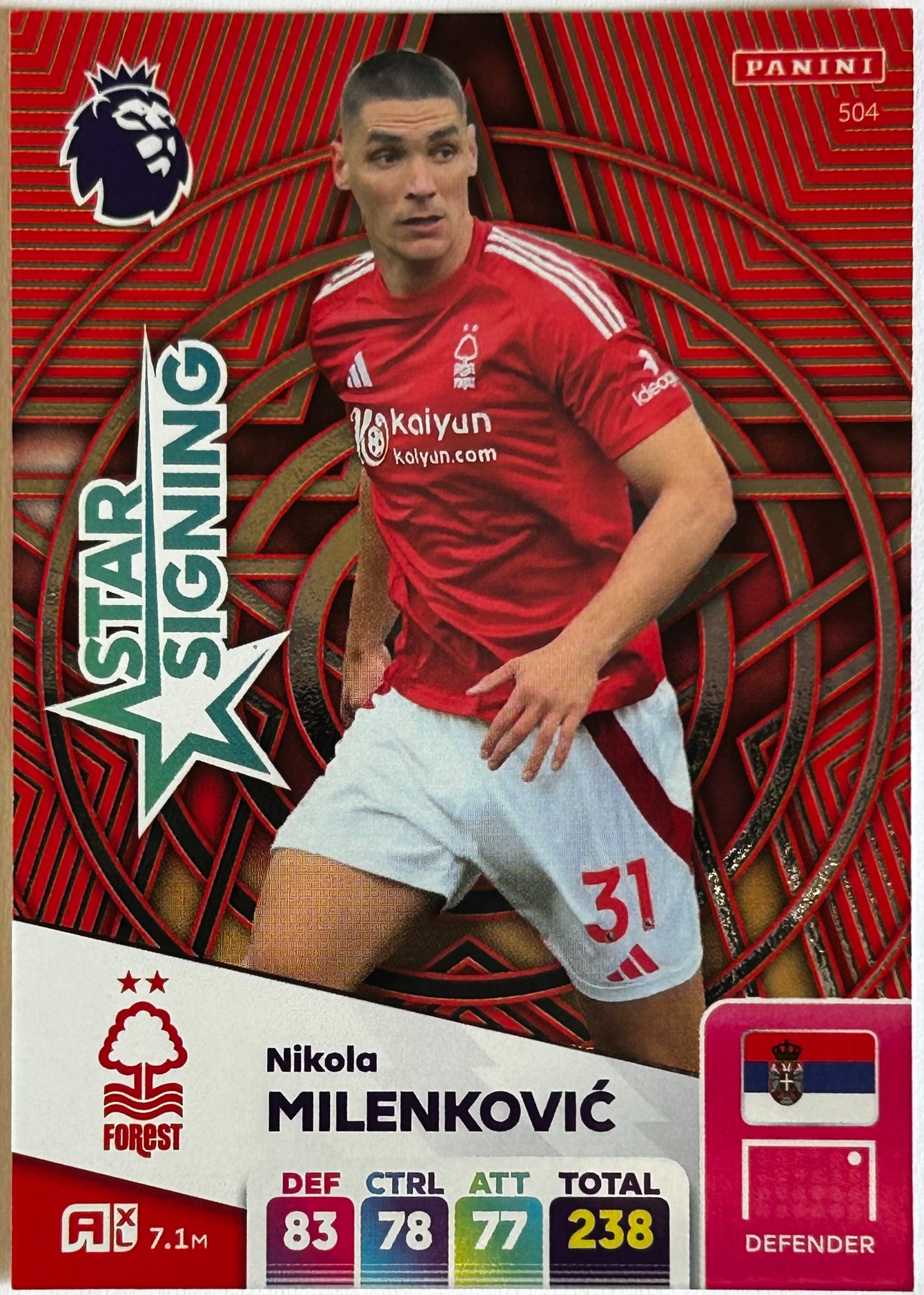 Panini Adrenalyn XL Premier League 2025 - NIKOLA MILENKOVIC (NOTTINGHAM FOREST) Star Signing 504