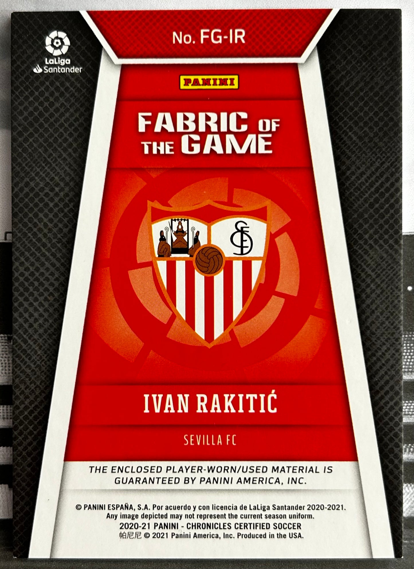 2020-21 Panini Chronicles Certified La Liga Soccer - IVAN RAKITIC (SEVILLA) Fabric of the Game FG-IR /500