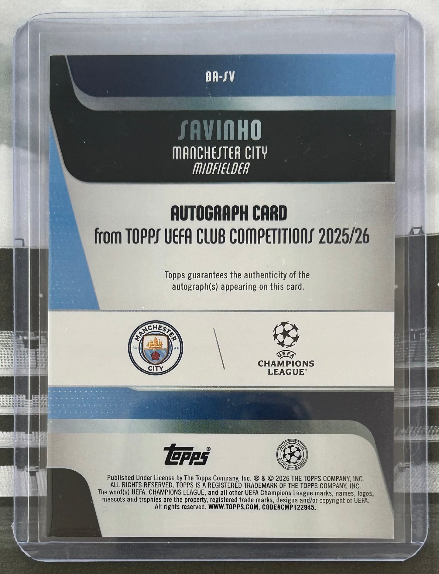 Topps UEFA Club Competitions 2025-26 - SAVINHO (MAN CITY) Certified Autograph Card #BA-SV