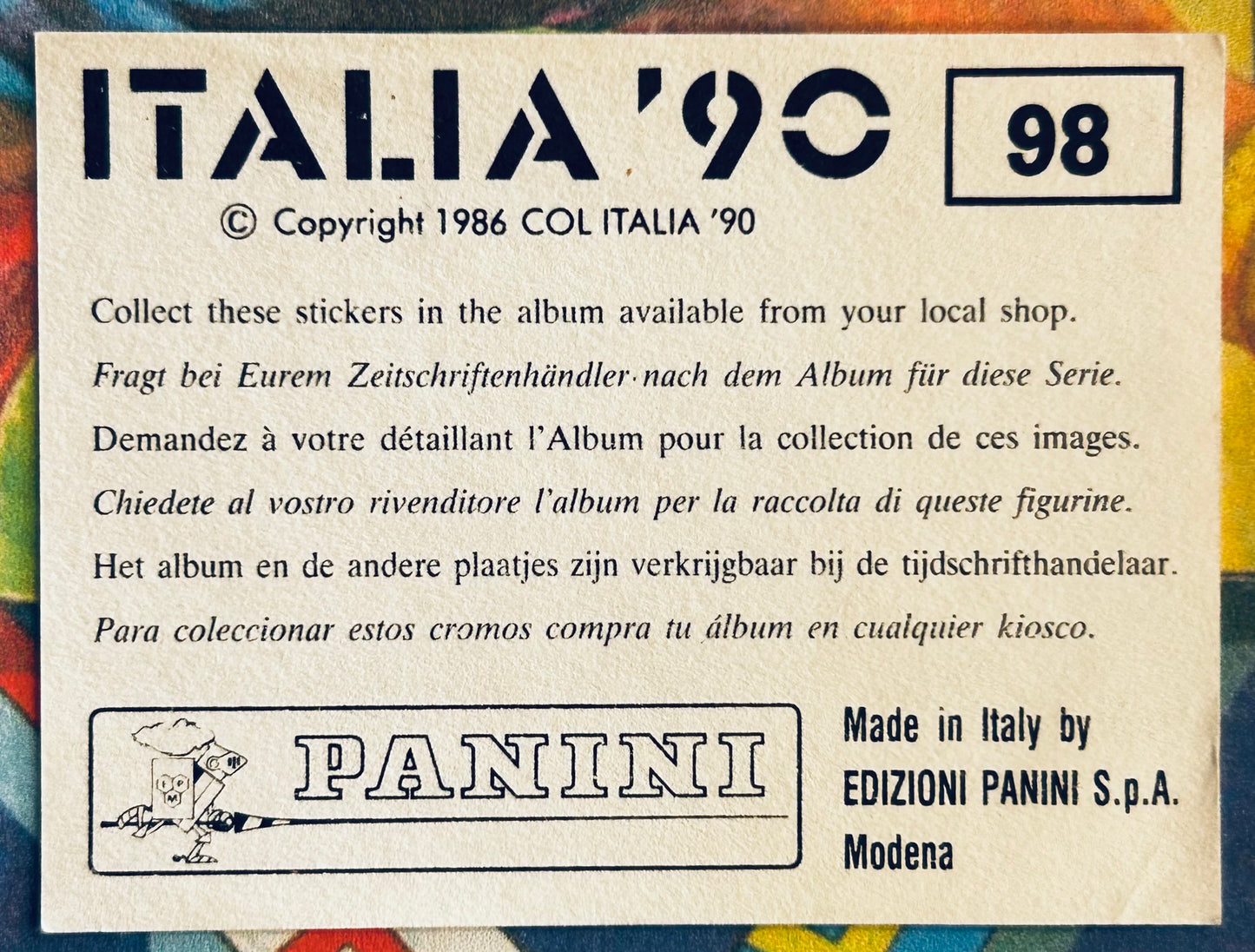 Panini FIFA World Cup Italia 90 Sticker - TEAM PHOTO (USA) #98