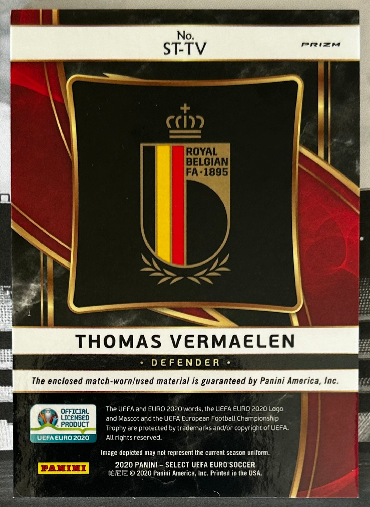 Panini Select UEFA EURO 2020 Soccer - THOMAS VERMAELEN (BELGIUM) Match-worn Jersey Patch ST-TV