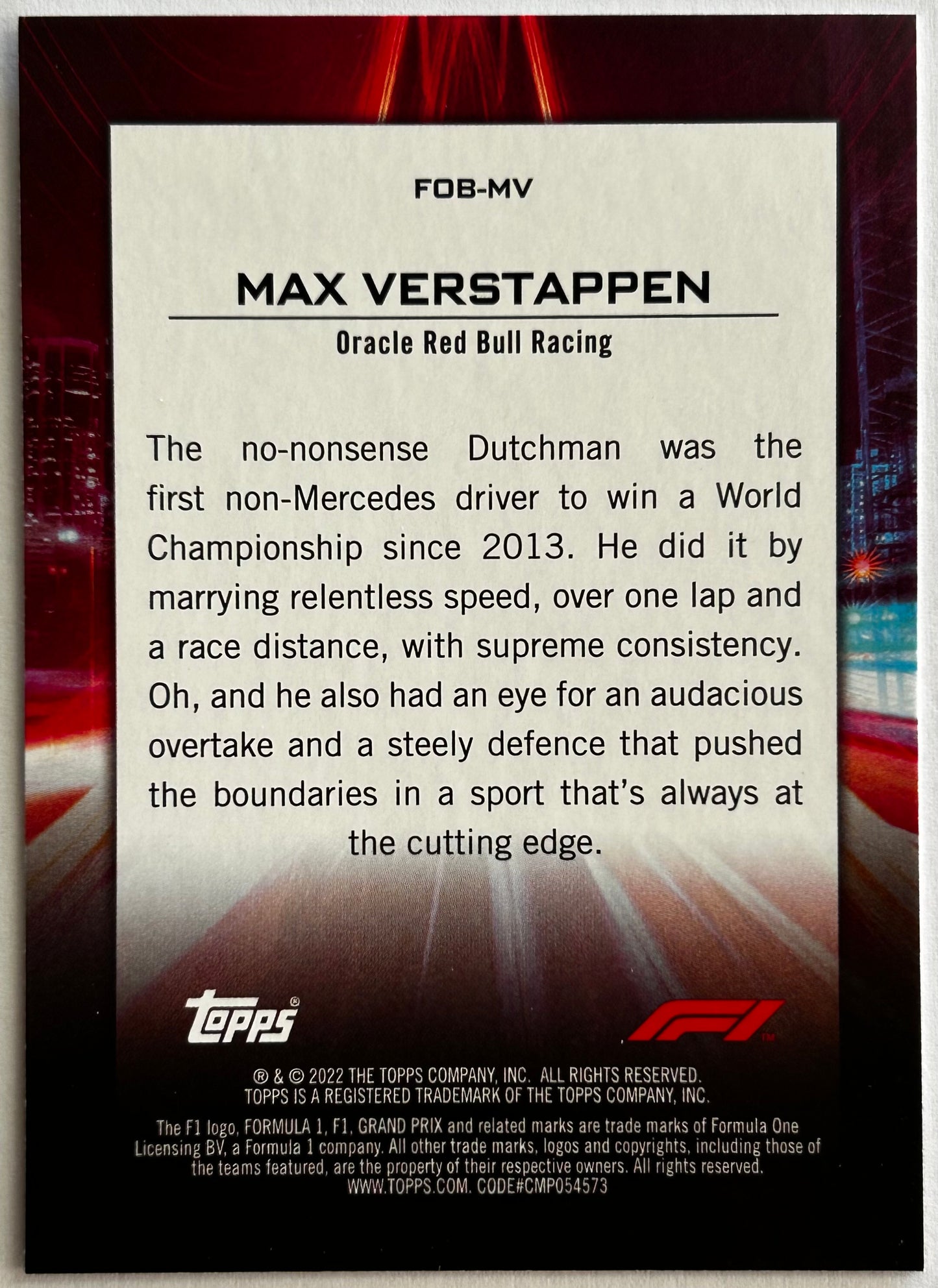 Topps Formula One Flagship 2022 - MAX VERSTAPPEN (ORACLE RED BULL RACING) Flash of Brilliance FOB-MV