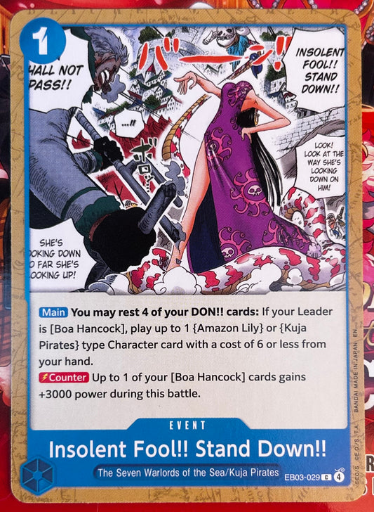 EB03-029 INSOLENT FOOL!! STAND DOWN!! One Piece Event Card (Blue) English