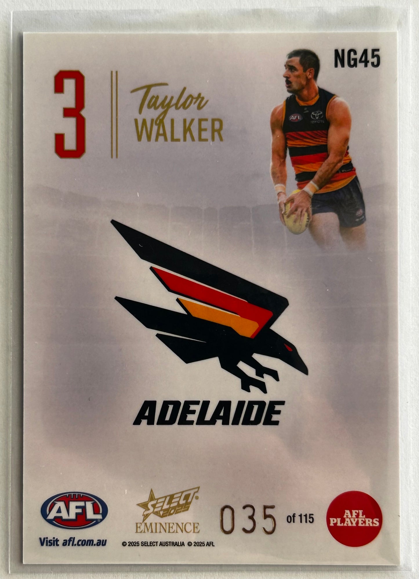 2025 AFL Select Eminence - TAYLOR WALKER (ADELAIDE CROWS) Nameplate Gold '3' /115 NG45