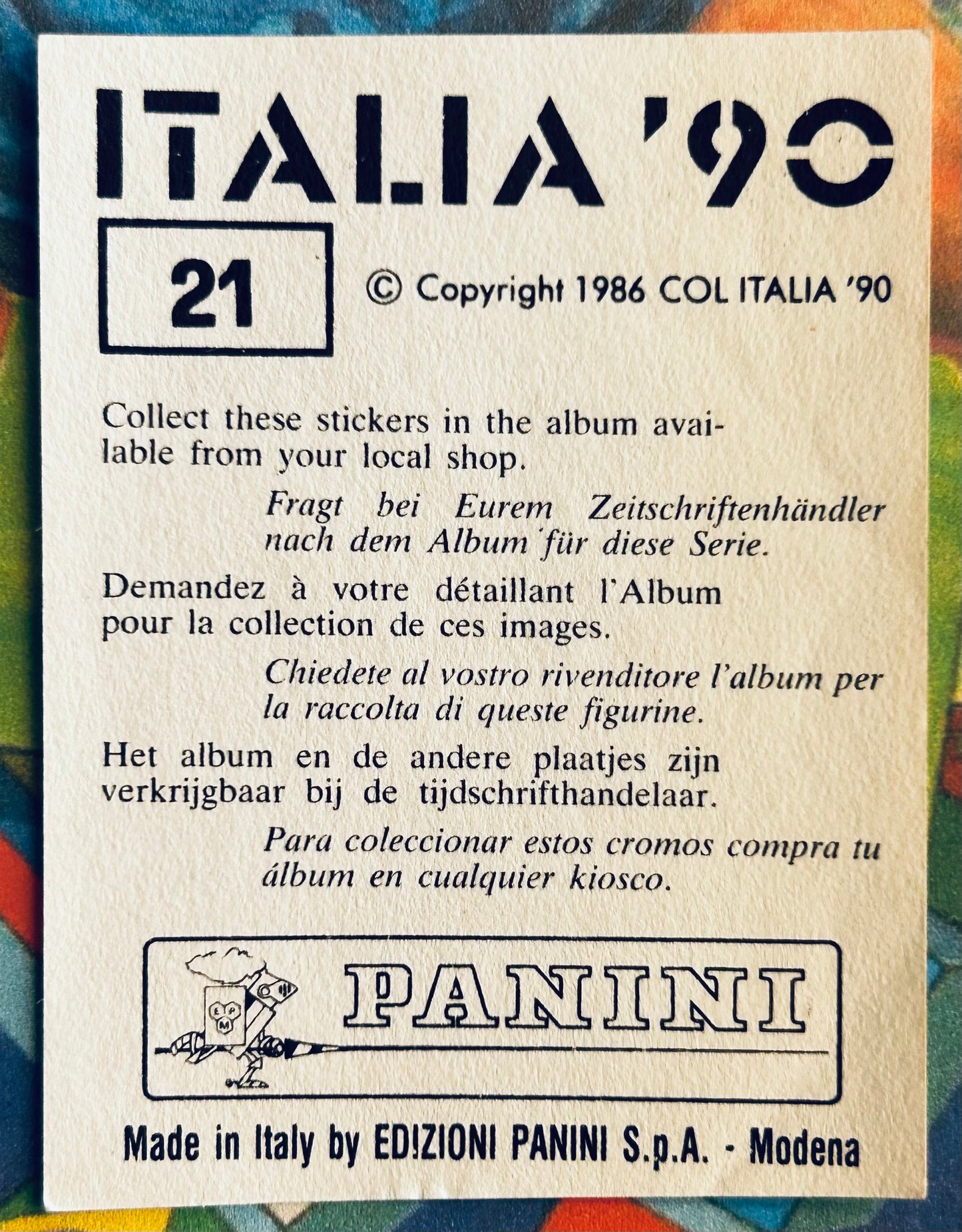 Panini FIFA World Cup Italia 90 Sticker - MILAN #21