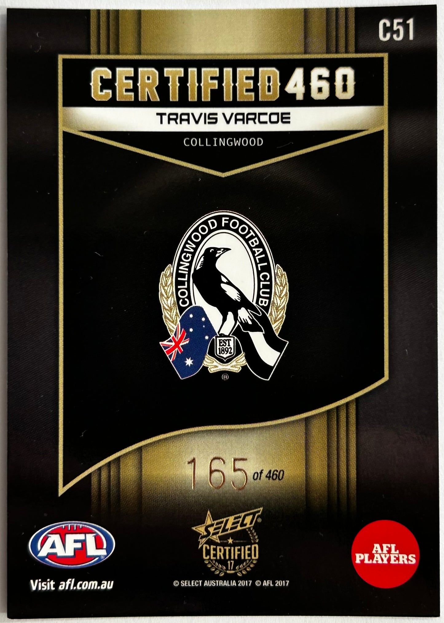 Select AFL 2017 Certified - TRAVIS VARCOE (COLLINGWOOD) Certified 460 C51