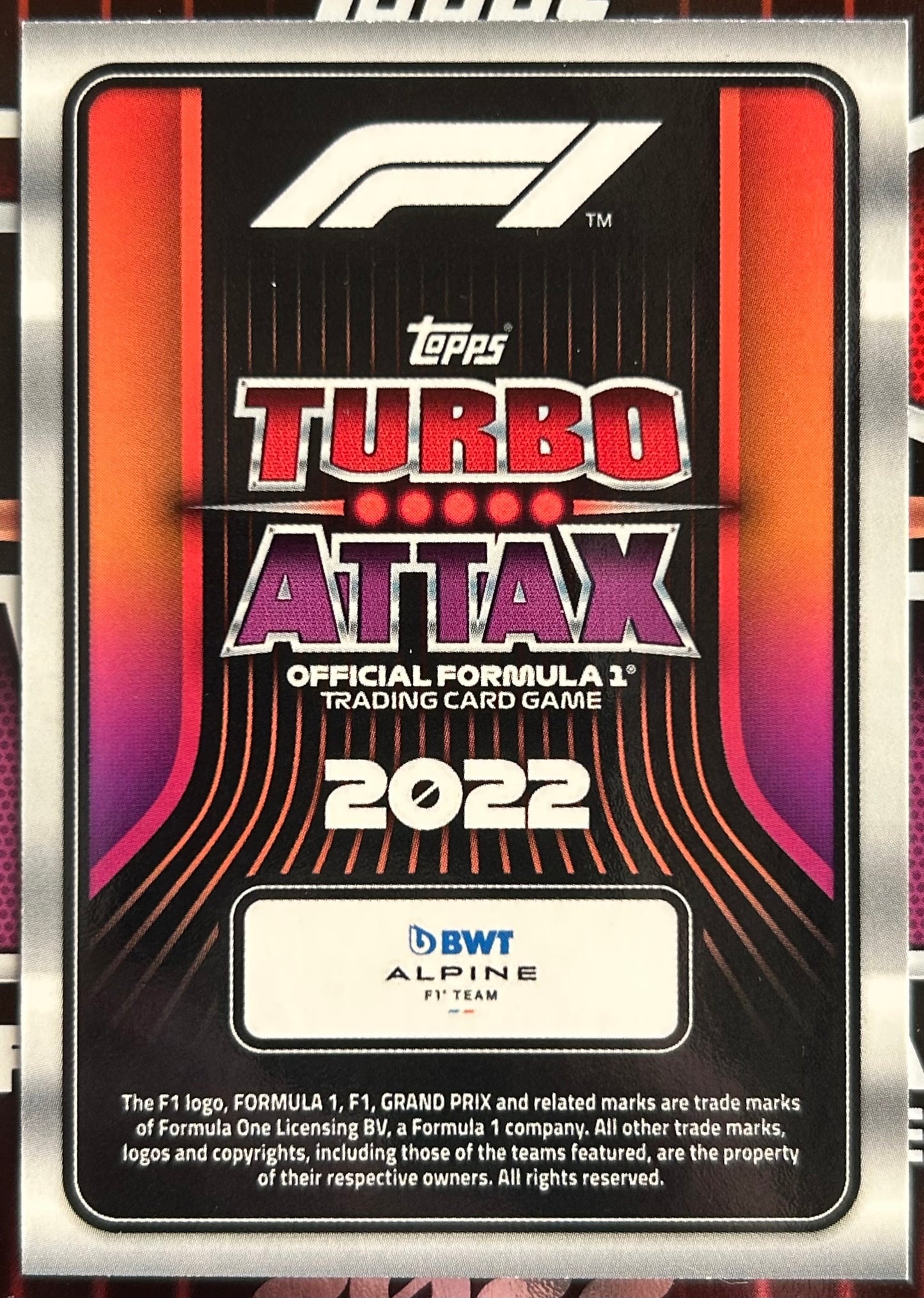 Topps F1 Turbo Attax 2022 - FERNANDO ALONSO (BWT ALPINE) Gold Limited Edition LE10G