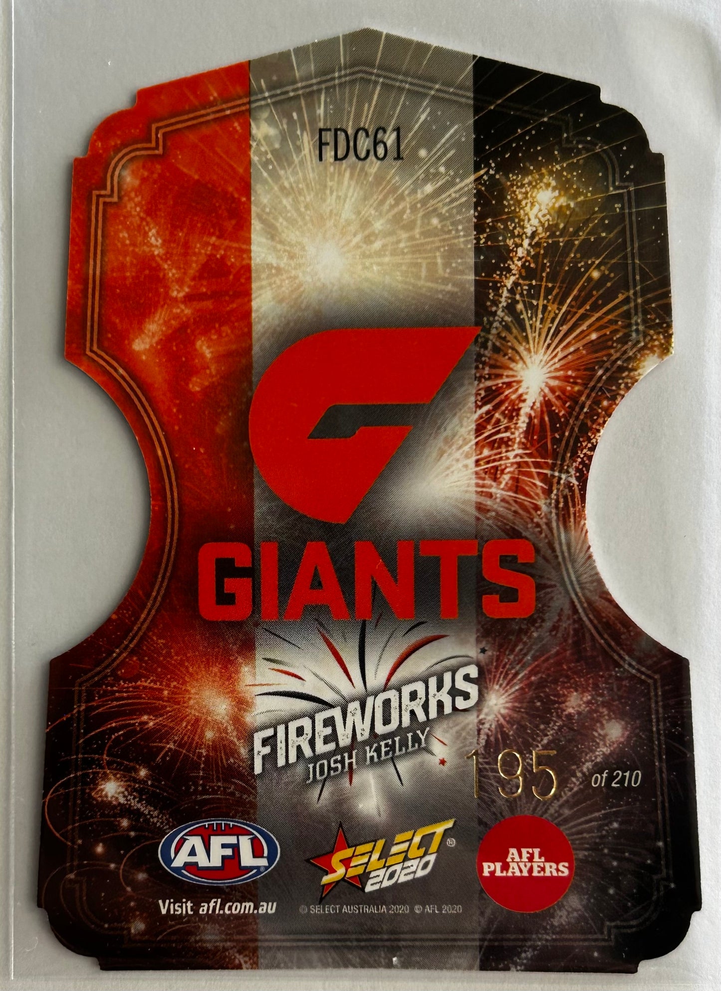 Select AFL Footy Stars 2020 - JOSH KELLY (GWS GIANTS) Fireworks FDC61 /210
