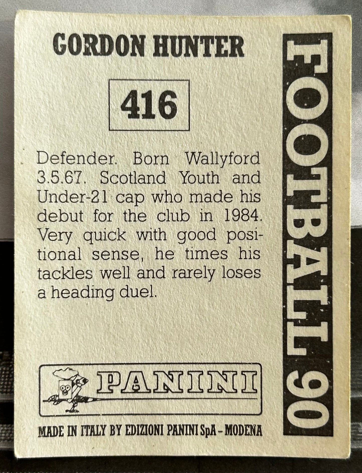 Panini Football 90 Sticker - GORDON HUNTER (HIBERNIAN) #416