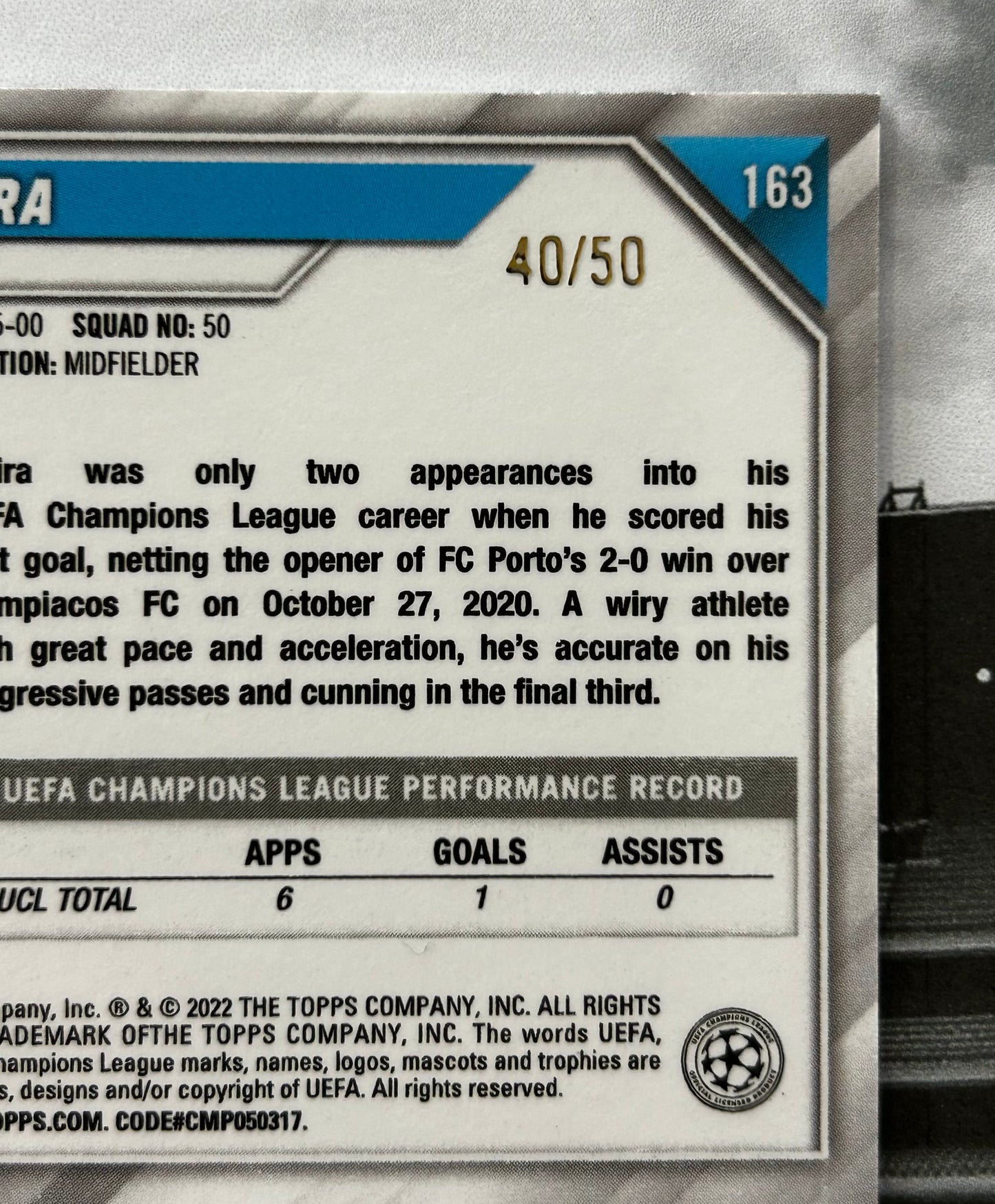 Topps UEFA Chrome Sapphire 2021-22 - FABIO VIEIRA (FC PORTO) Orange Parallel #163 /50