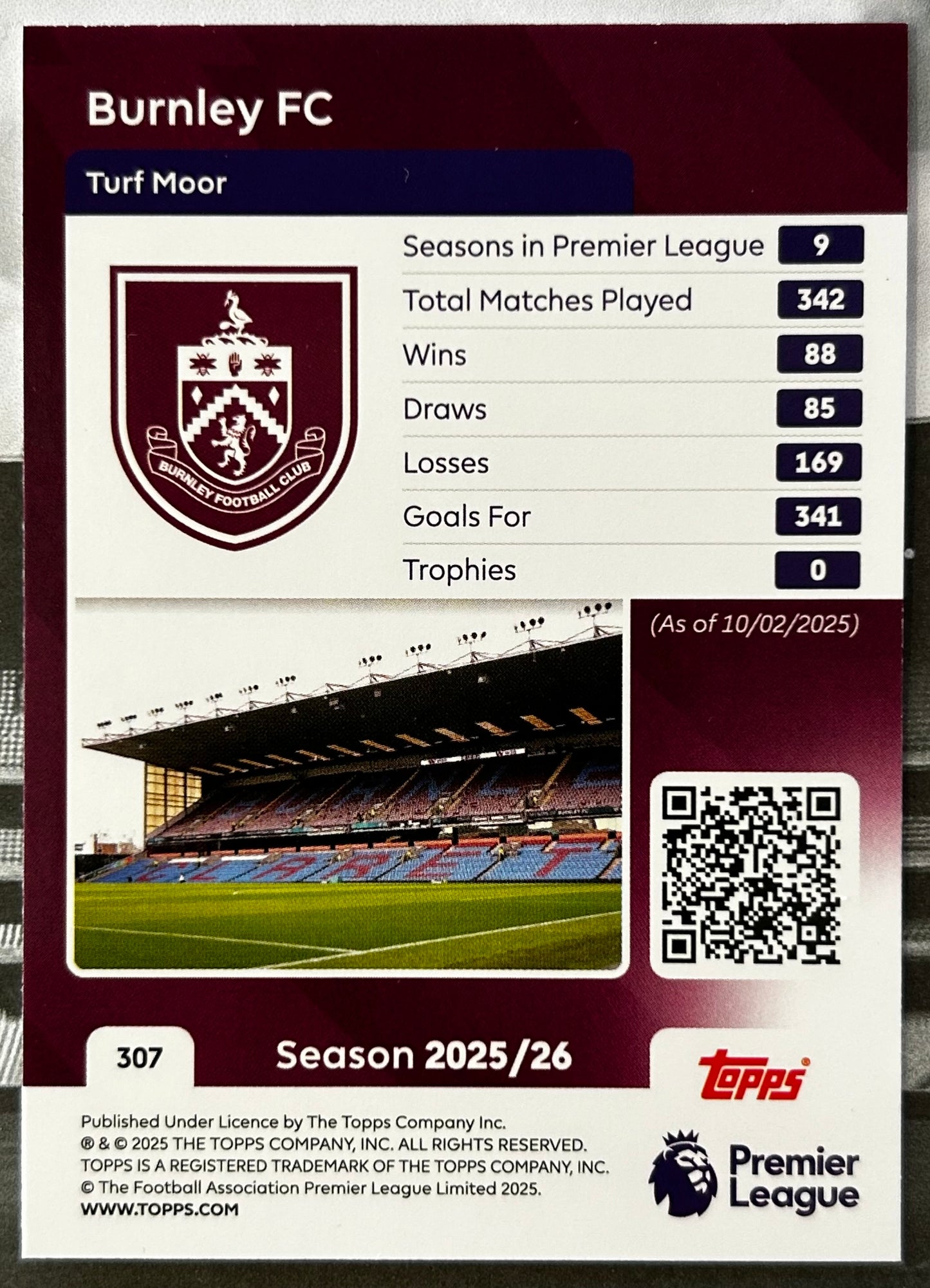 Topps Premier League 2026 Debut Edition - TEAM BADGE (BURNLEY) #307