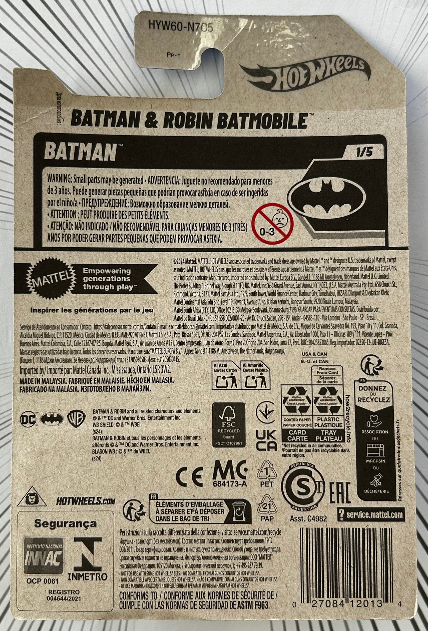Mattel Hot Wheels Diecast Basic 1:64 - Batman & Robin Batmobile HYW60-N7C5