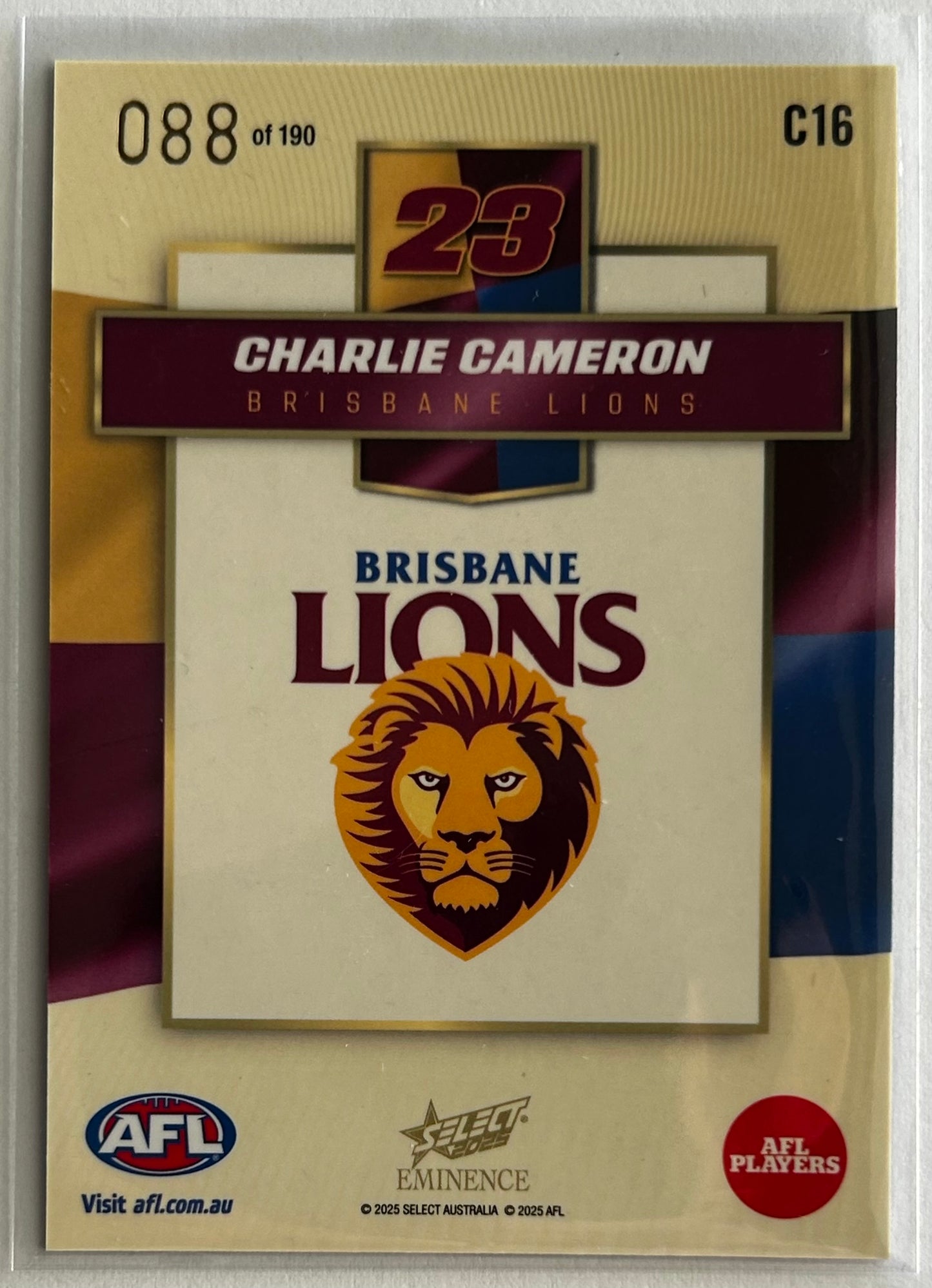 2025 AFL Select Eminence - CHARLIE CAMERON (BRISBANE LIONS) Colours /190 C16