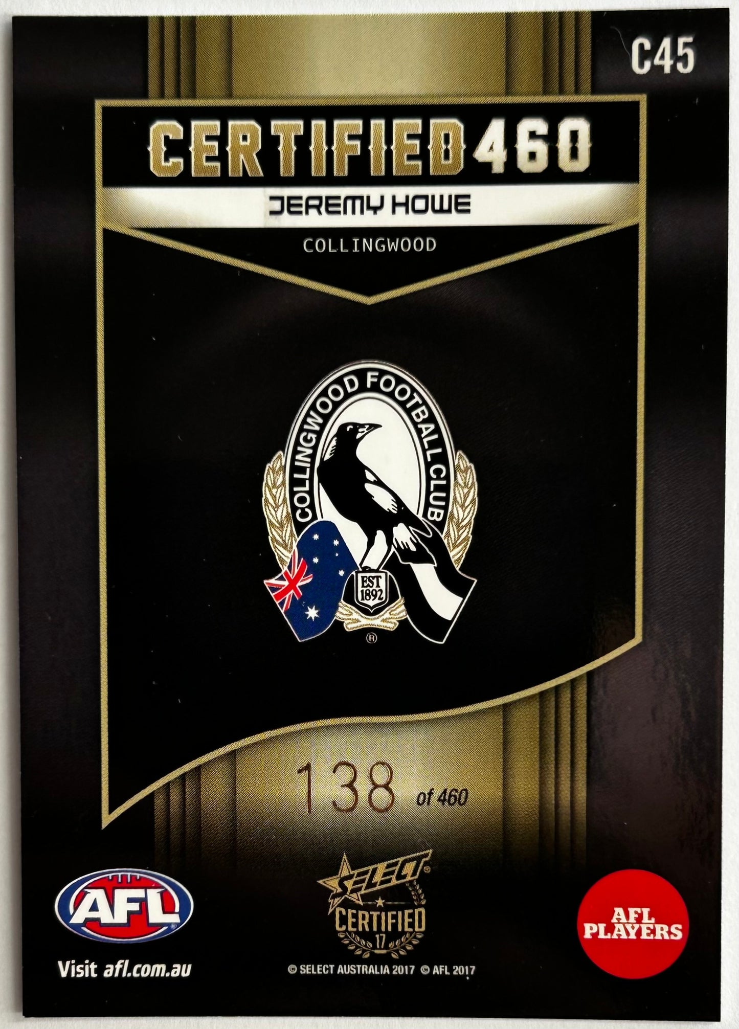 Select AFL 2017 Certified - JEREMY HOWE (COLLINGWOOD) Certified 460 C45