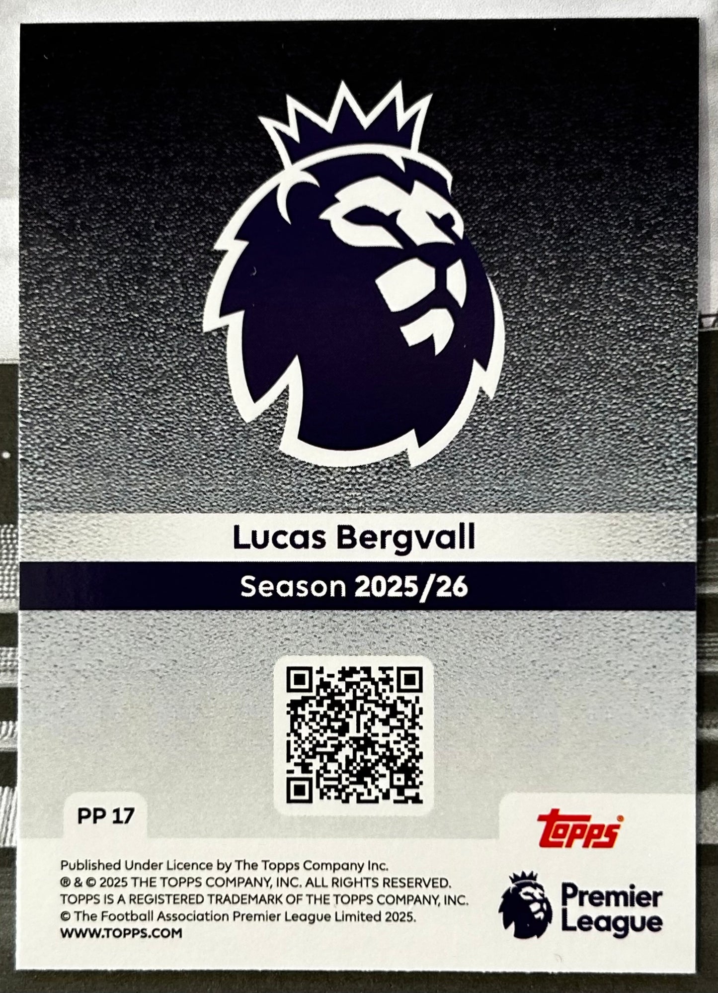 Topps Premier League 2026 Debut Edition - LUCAS BERGVALL (TOTTENHAM HOTSPUR) Premier Pull 1:100 pks PP17