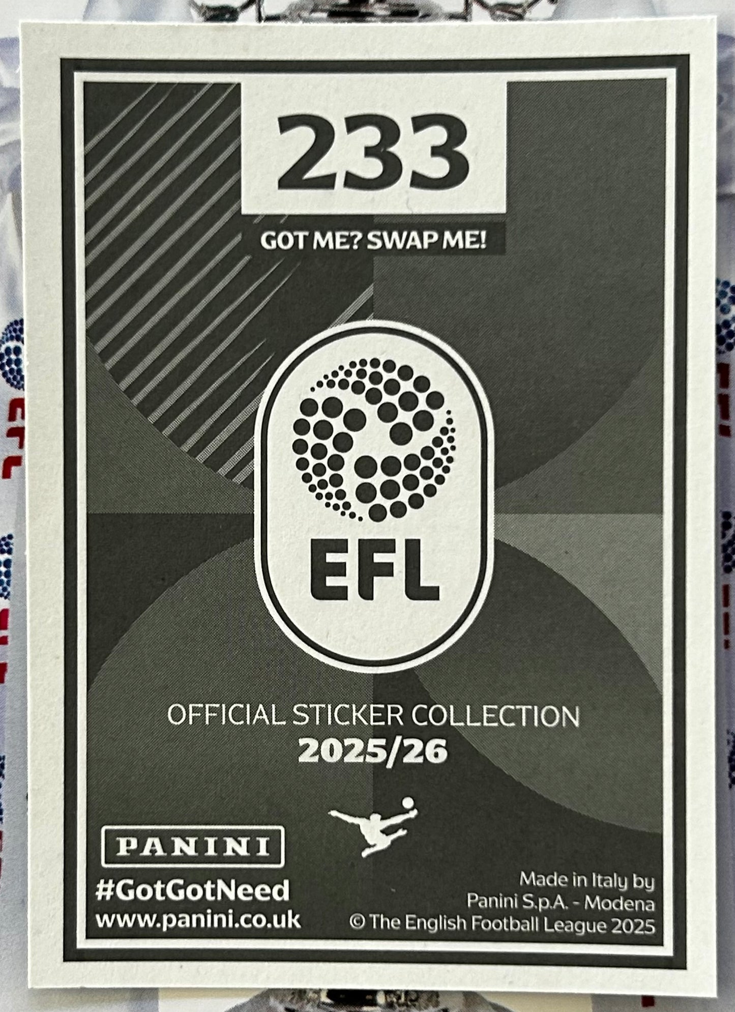 Panini EFL 2025-26 Sticker Collection - JAY STANSFIELD (BIRMINGHAM CITY) Elite #233