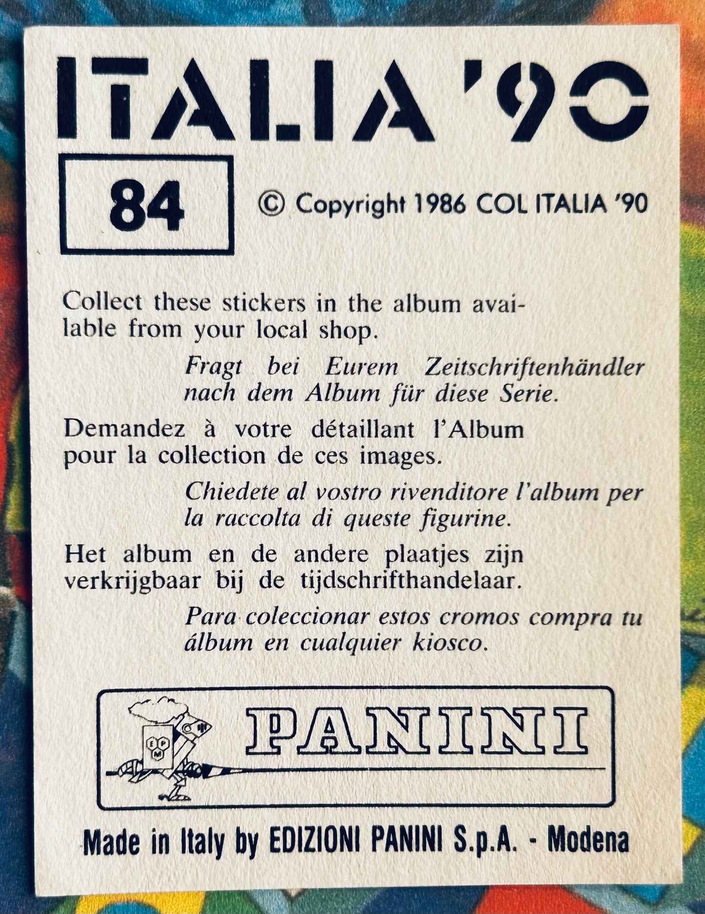 Panini FIFA World Cup Italia 90 Sticker - LUBOMIR VLK (CZECHOSLOVAKIA) #84