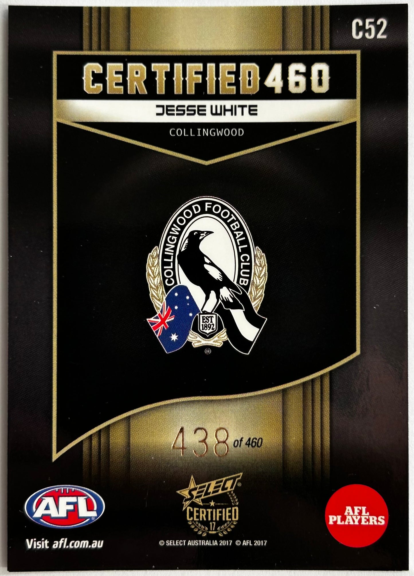 Select AFL 2017 Certified - JESSE WHITE (COLLINGWOOD) Certified 460 C52
