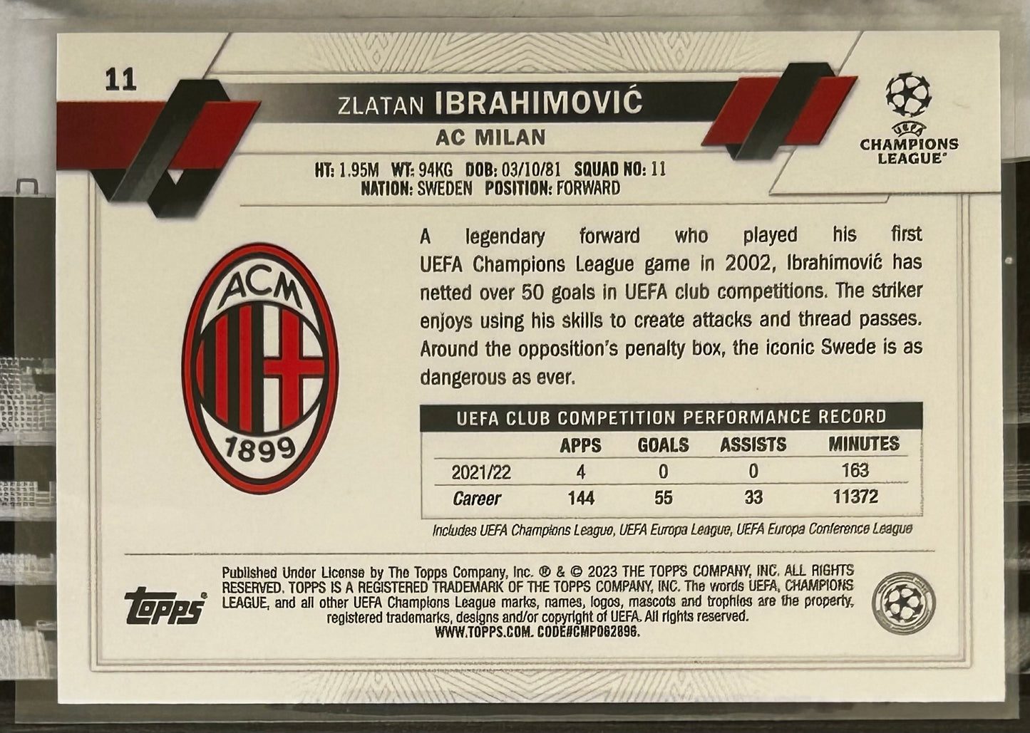 Topps UEFA Club Competitions 1st Edition 2022-23 - ZLATAN IBRAHIMOVIC (AC MILAN) Starball #11