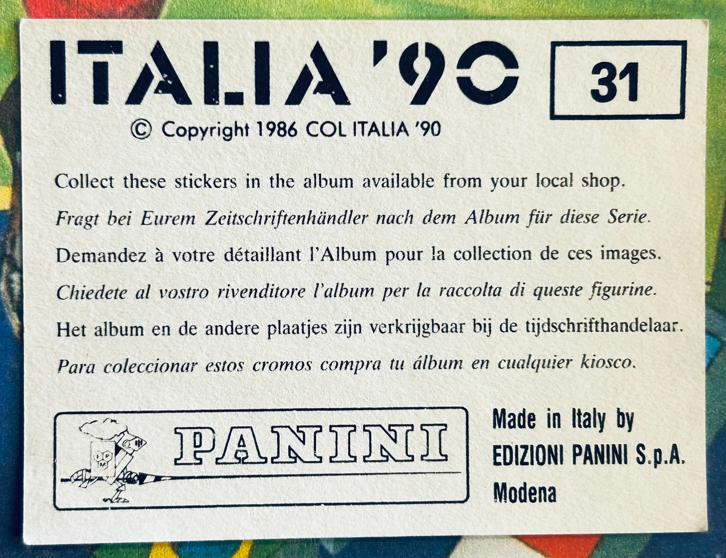 Panini FIFA World Cup Italia 90 Sticker - UDINE STADIO FRIULI #31