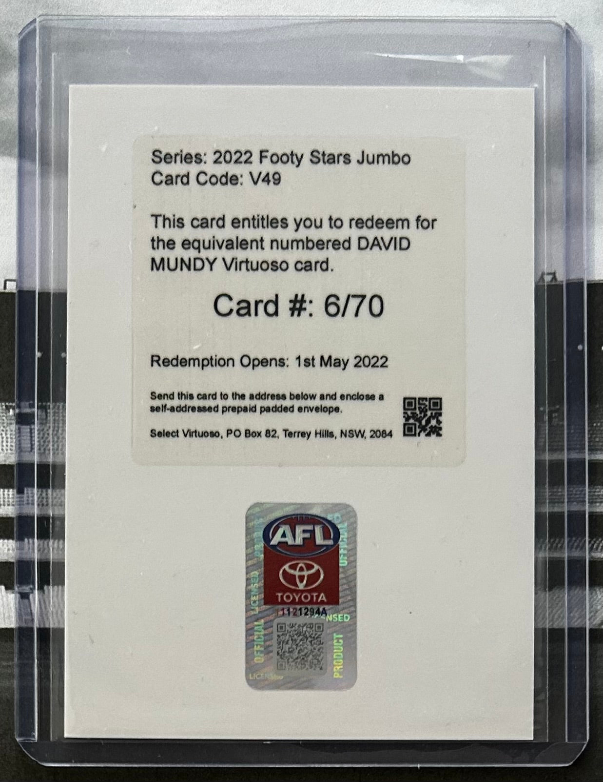 Select AFL Footy Stars Jumbo 2022 - DAVID MUNDY (FREMANTLE DOCKERS) Virtuoso Redemption V49 /70