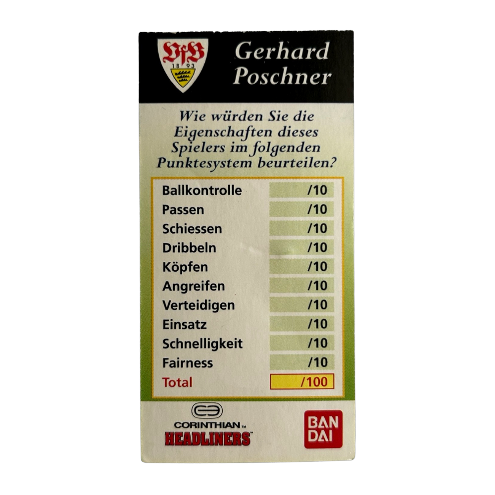 Corinthian Headliners - GERHARD POSCHNER (VfB Stuttgart) Collector Card GER033