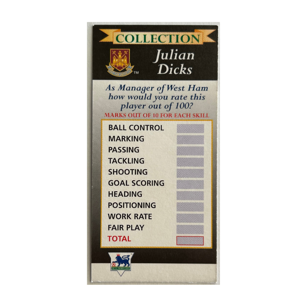 Corinthian Headliners - JULIAN DICKS (West Ham United) Collector Cards 2x Variants PL19